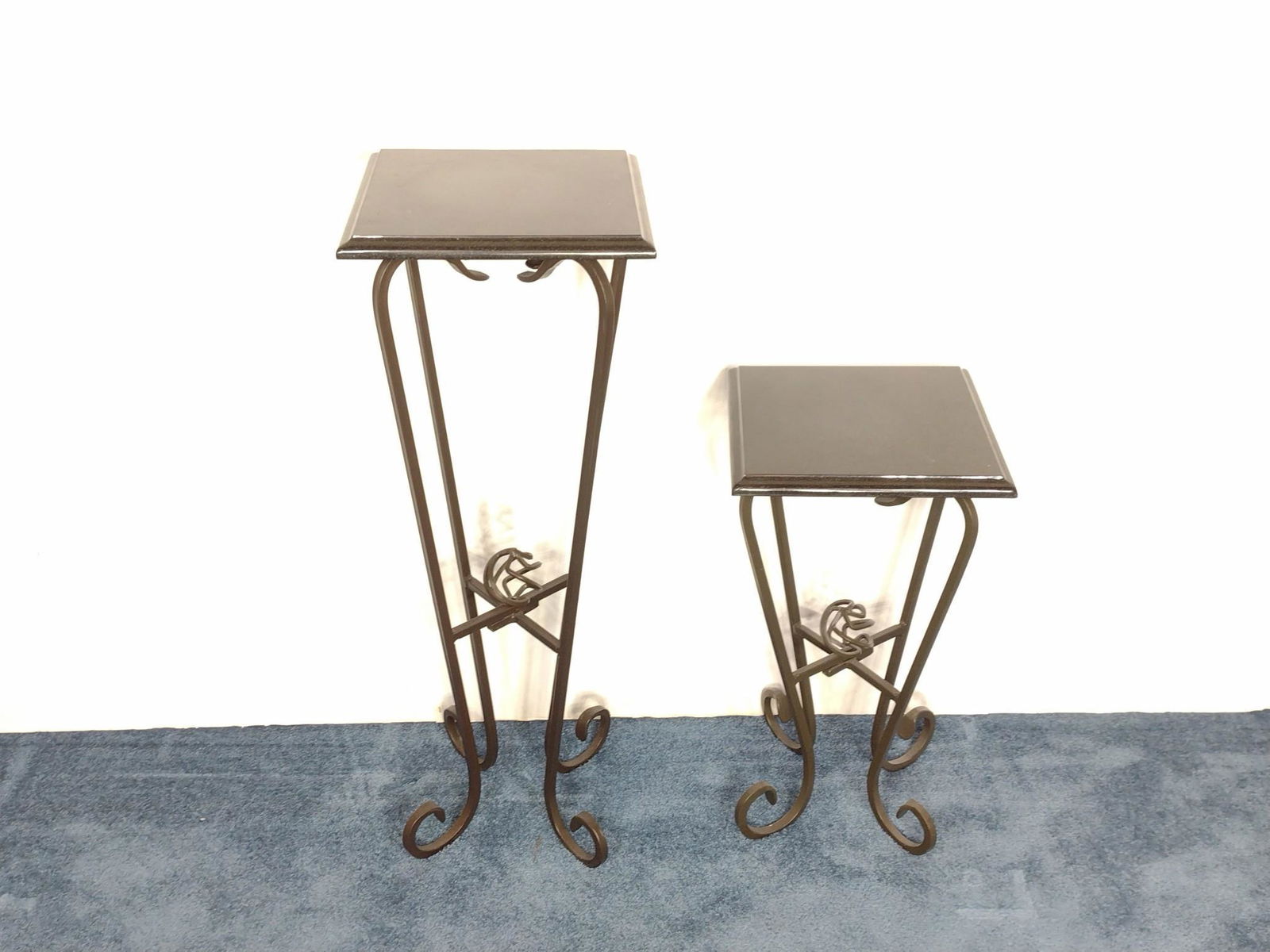 Pair Of Metal Stands With Granite Tops (1 of 4)