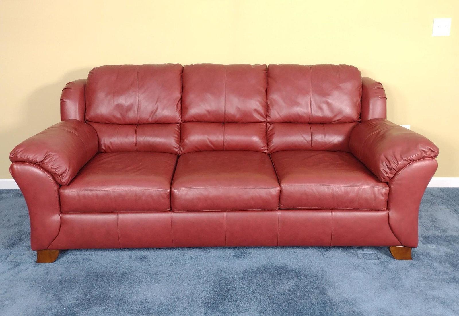 Wanvog Furniture Leather Sofa: 85-1/2" wide X 38-1/2" deep X 37" high. MG. IMPORTANT: Before bidding, please read the terms and conditions. When you registered for the auction you agreed to these terms and will be required to compl