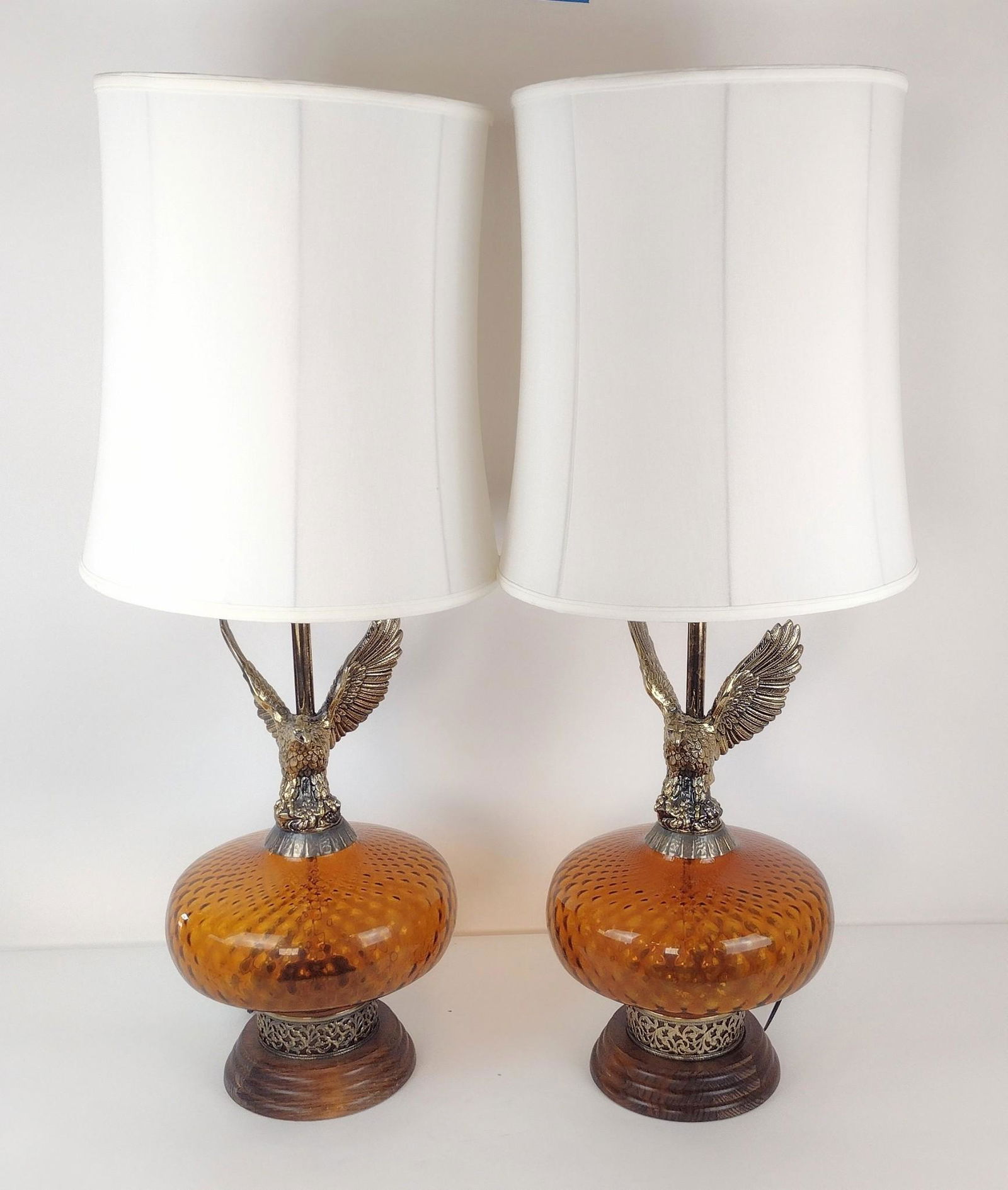Pr. Table Lamps with Glass and Eagle Mounts (1 of 3)