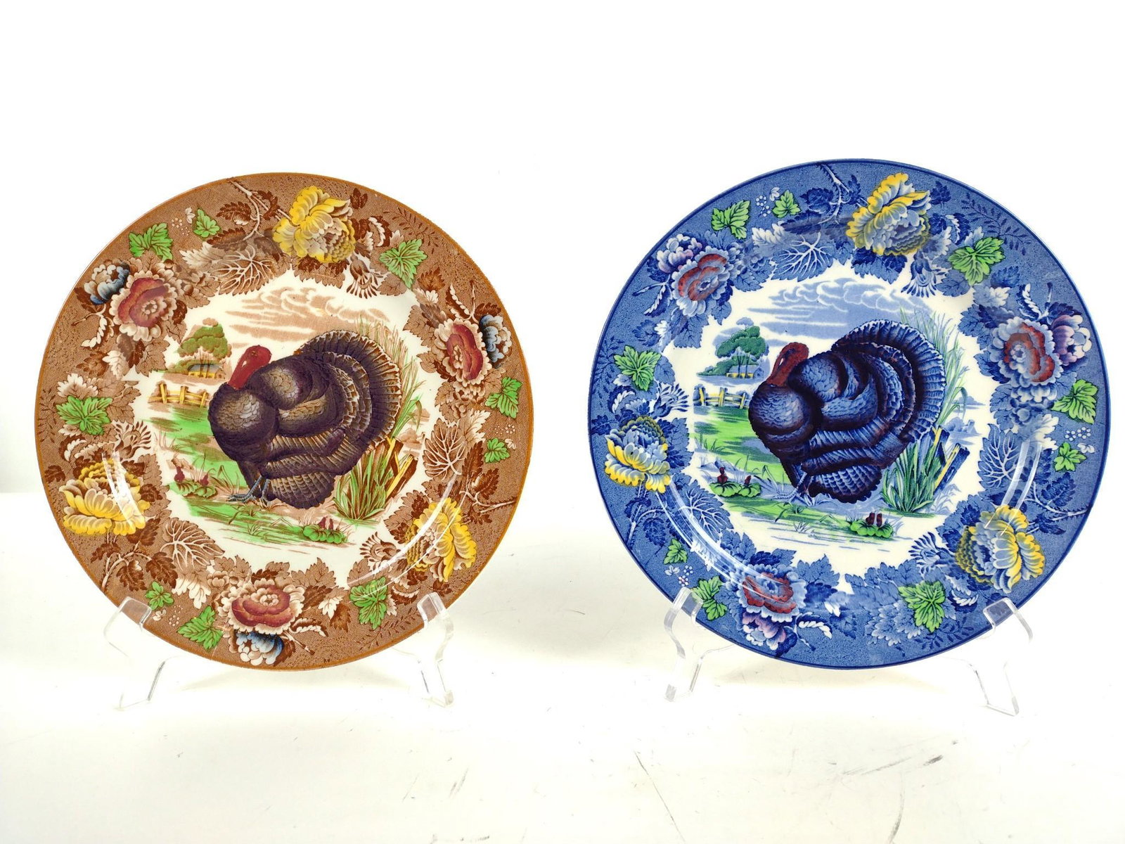 2 Woods Turkey Transferware Plates: Each 10" diameter. JB IMPORTANT: Before bidding, please read the terms and conditions. When you registered for the auction you agreed to these terms and will be required to comply with them.
