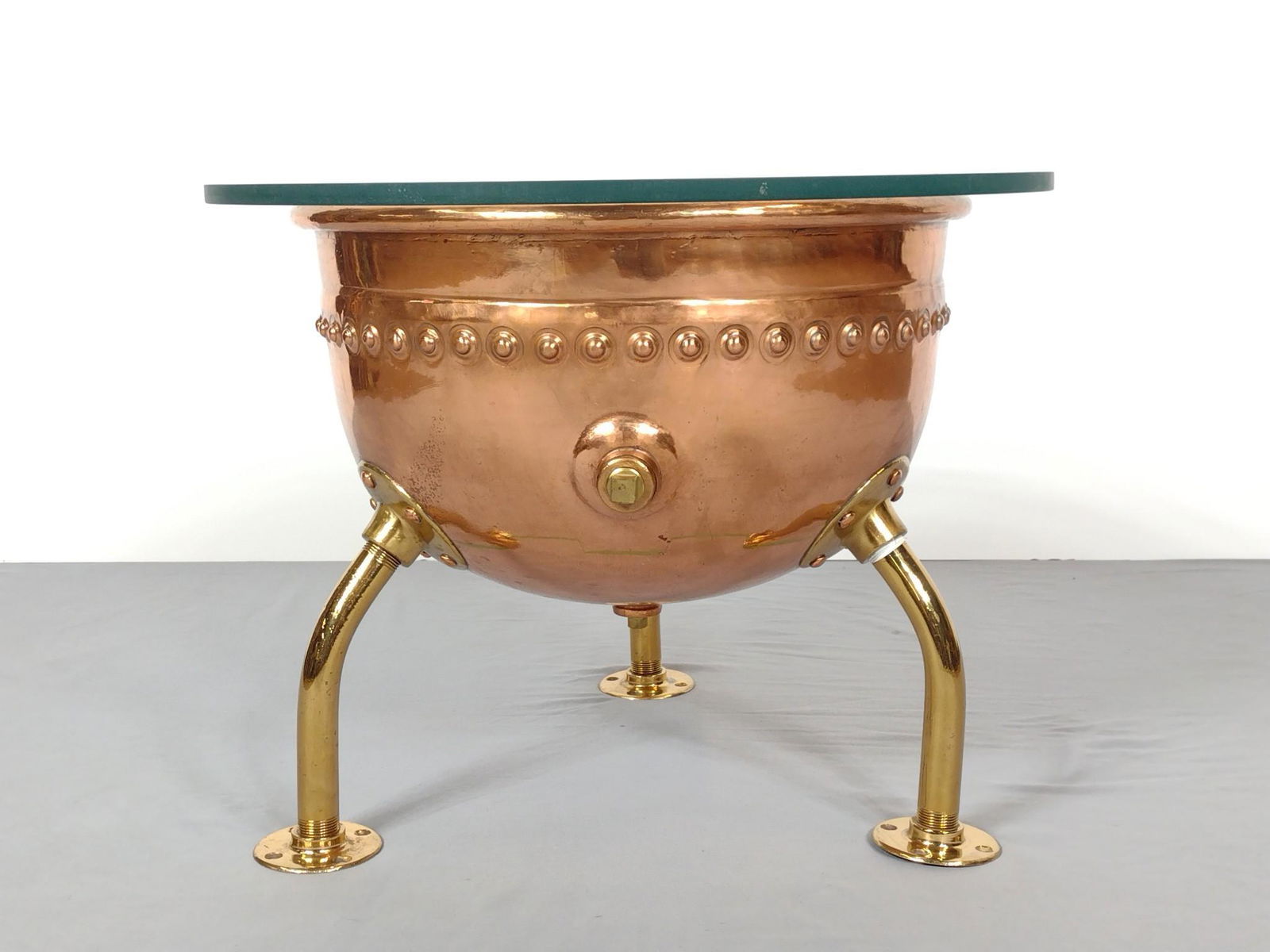 Glass Top Copper Milk Basin / Table With Brass Legs (1 of 9)