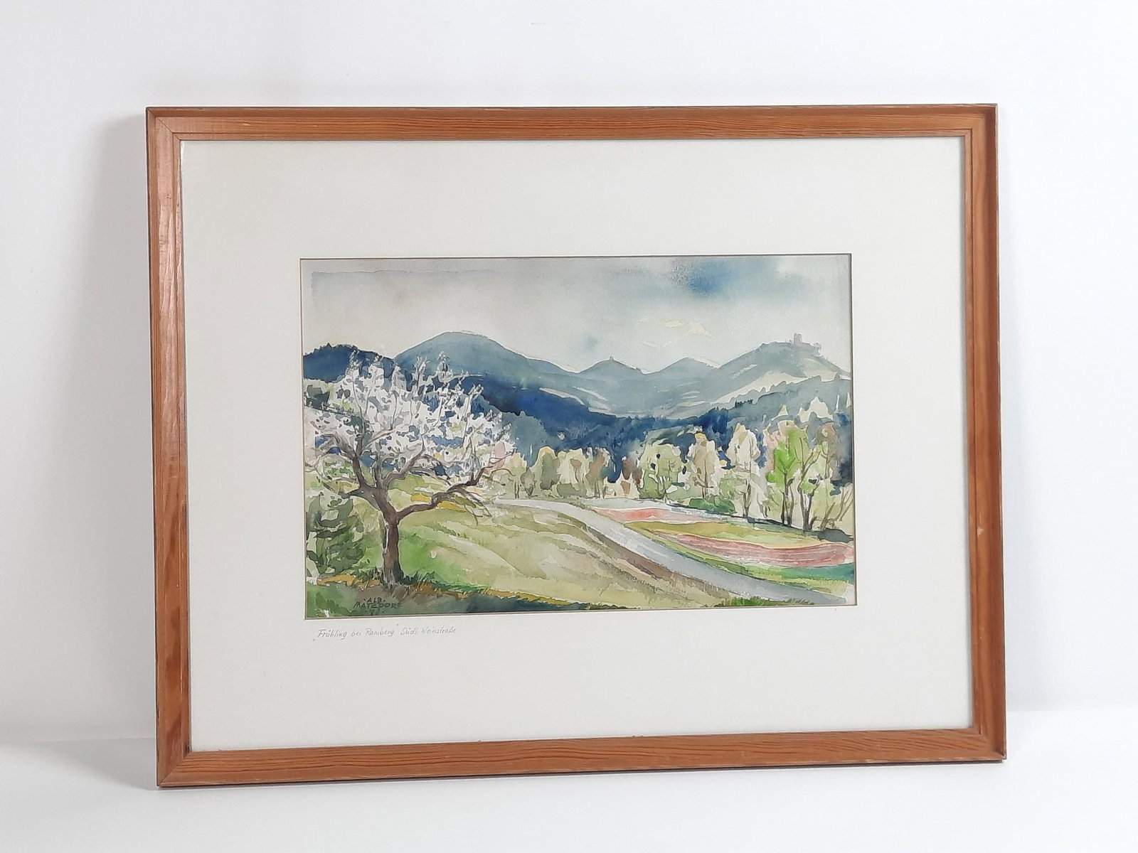 Albert Matzdorf "Fruhling bei Ramberg Watercolor: Signed "Alb Matzdorf". Albert Matzdorf was a visual artist. Albert Matzdorf was born in 1912 and died in 1992. Overall with frame 21-1/4" high x 27" wide. LR IMPORTANT: Before bidding, please read the