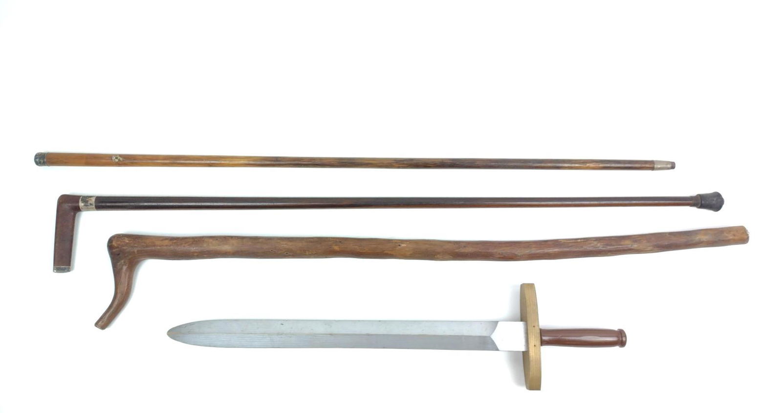 3 Canes & Wood Sword Incl Sterling Mounts (1 of 8)