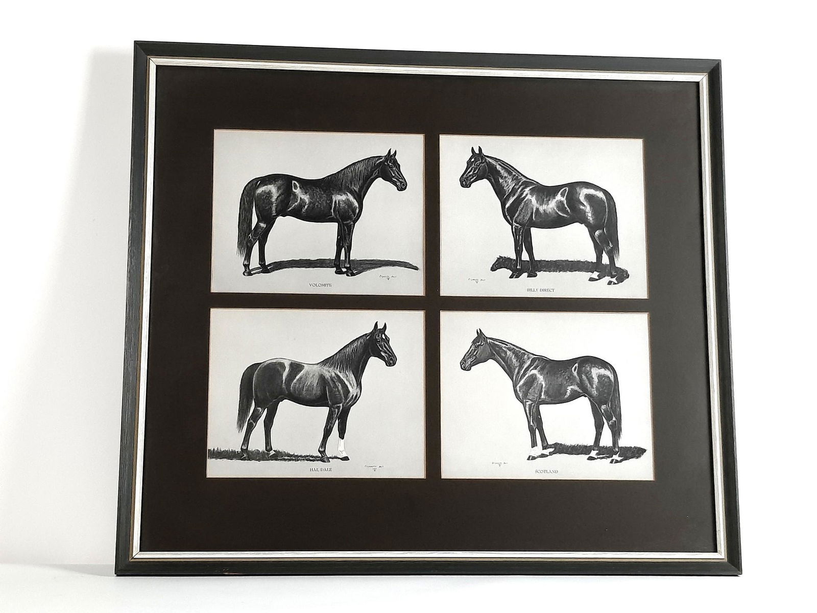 Elizabeth Bell Black and White Horse Prints: Overall with frame 24" high x 27-1/2" wide. LR IMPORTANT: Before bidding, please read the terms and conditions. When you registered for the auction you agreed to these terms and will be required to co