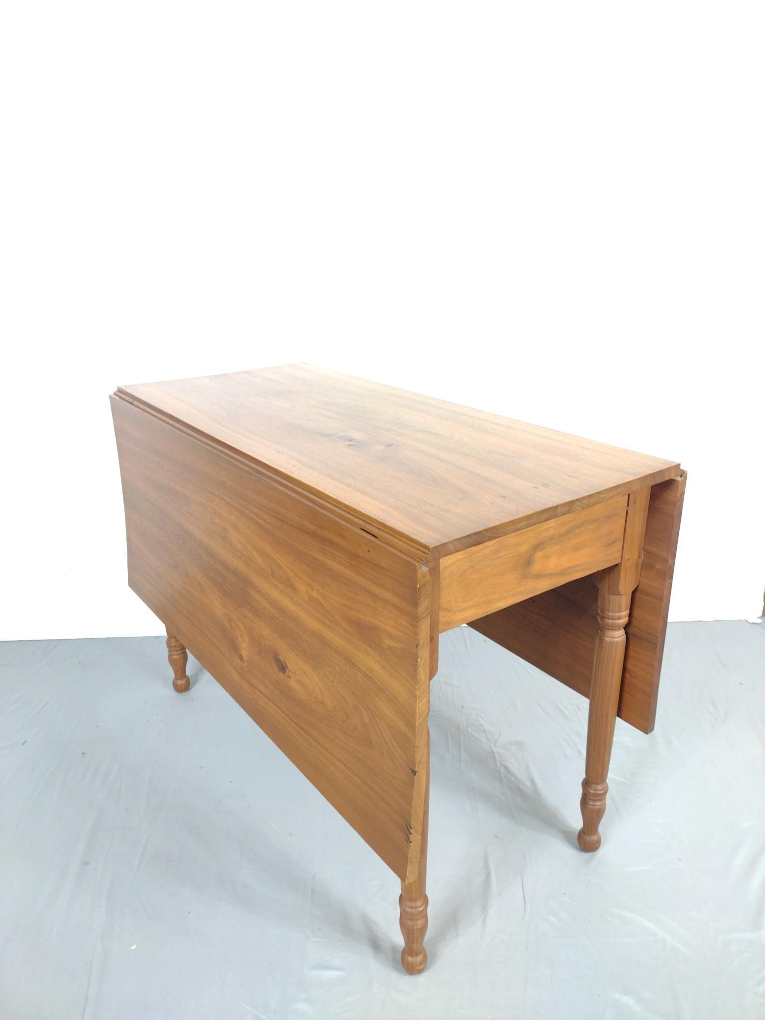 Drop Leaf Table: Open 54-1/4", closed 19-3/4" wide X 42" deep X 29-3/4" high. MG. IMPORTANT: Before bidding, please read the terms and conditions. When you registered for the auction you agreed to these terms and will