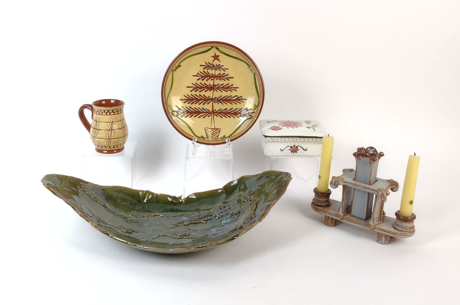 5 Pcs Studio Pottery incl SJ Pottery LLC Redware (1 of 5)