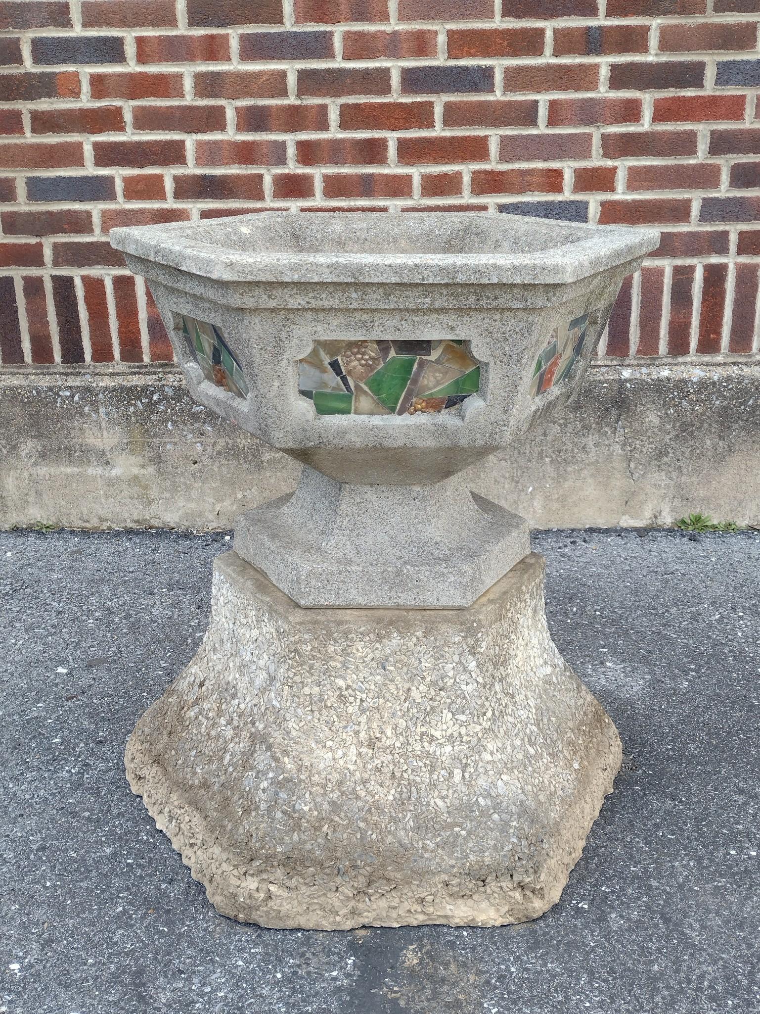2 Pc Concrete Planter With Stained Glass (1 of 8)