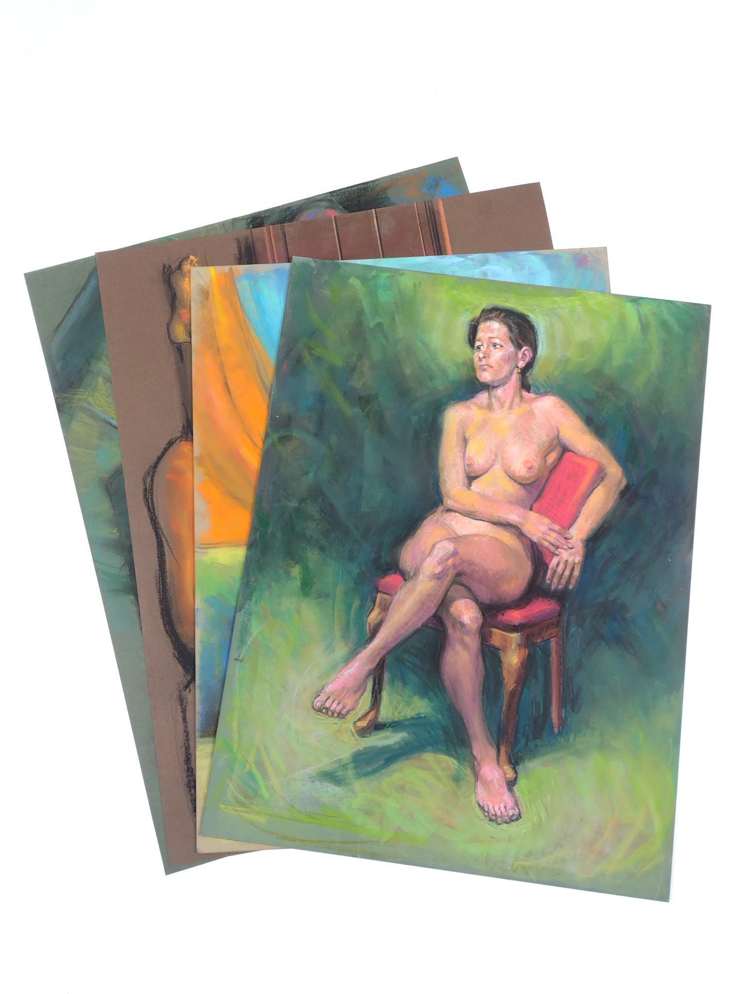 4 Karl Foster Nude Pastels: All on 18" wide X 24" high to 24" wide X 18" high poster board. Karl Foster was one of the seven lively artist of Harrisburg. Foster was a consummate draftsman of the human figure and portraiture. His