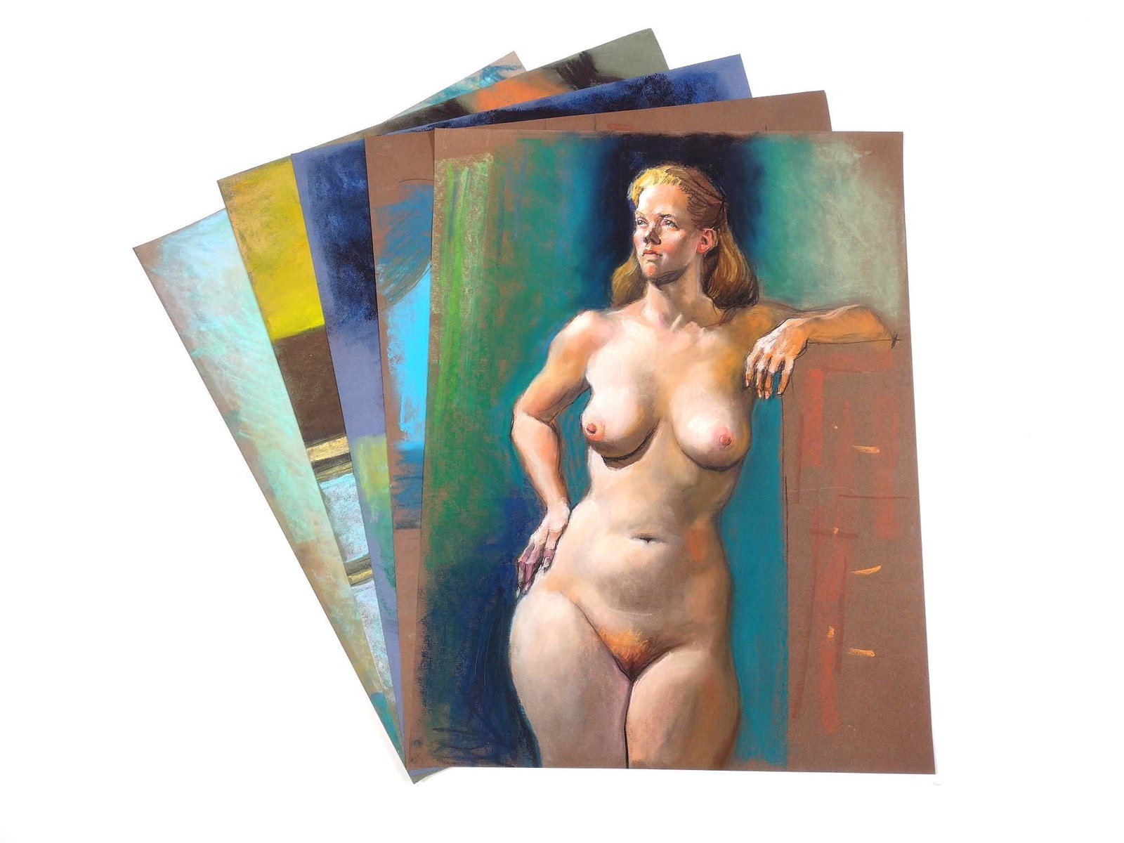 5 Karl Foster Nude Pastels: All on 19" wide X 25" high to 25" wide X 19" high poster board. Karl Foster was one of the seven lively artist of Harrisburg. Foster was a consummate draftsman of the human figure and portraiture. His