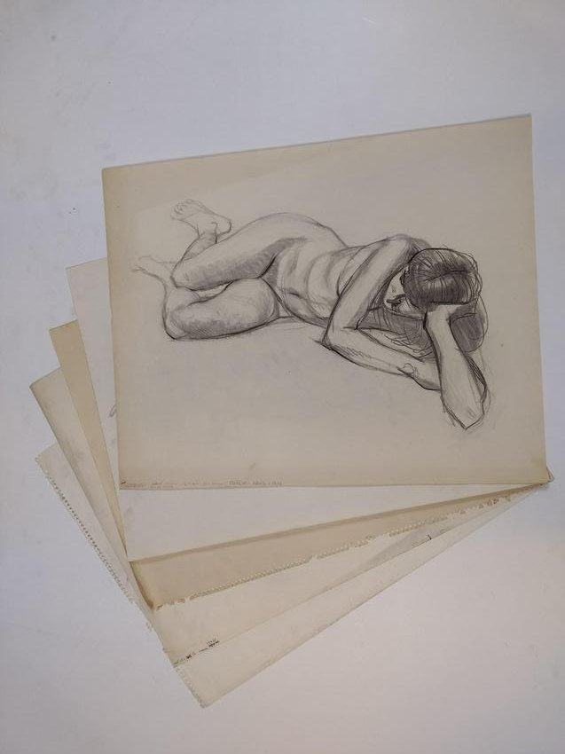 5 Karl Foster Nude Pastels: All 19" wide X 24" high to 24" wide X 19" high. Karl Foster was one of the seven lively artist of Harrisburg. Foster was a consummate draftsman of the human figure and portraiture. His work is include