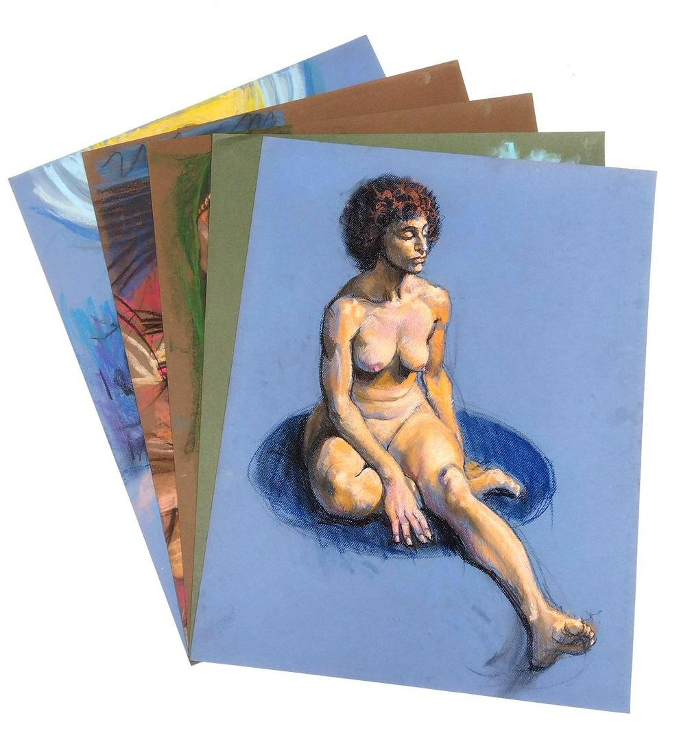 5 Karl Foster Nude Pastels: All on 19" wide X 25" to 25" wide X 19" high poster board. Karl Foster was one of the seven lively artist of Harrisburg. Foster was a consummate draftsman of the human figure and portraiture. His work