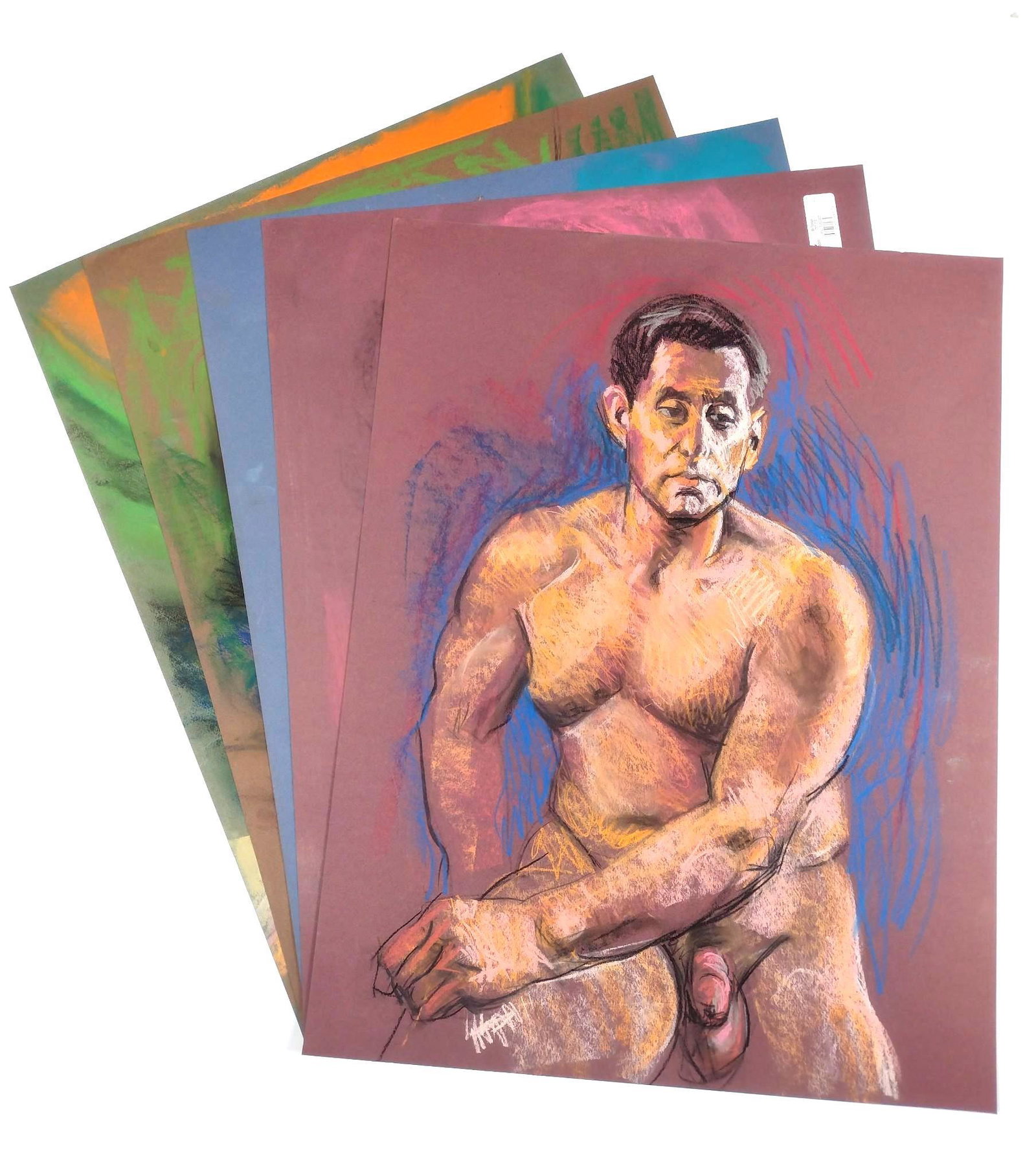 5 Karl Foster Nude Pastels: All on 19" wide X 25" high to 25" wide X 19" high poster board. Karl Foster was one of the seven lively artist of Harrisburg. Foster was a consummate draftsman of the human figure and portraiture. His