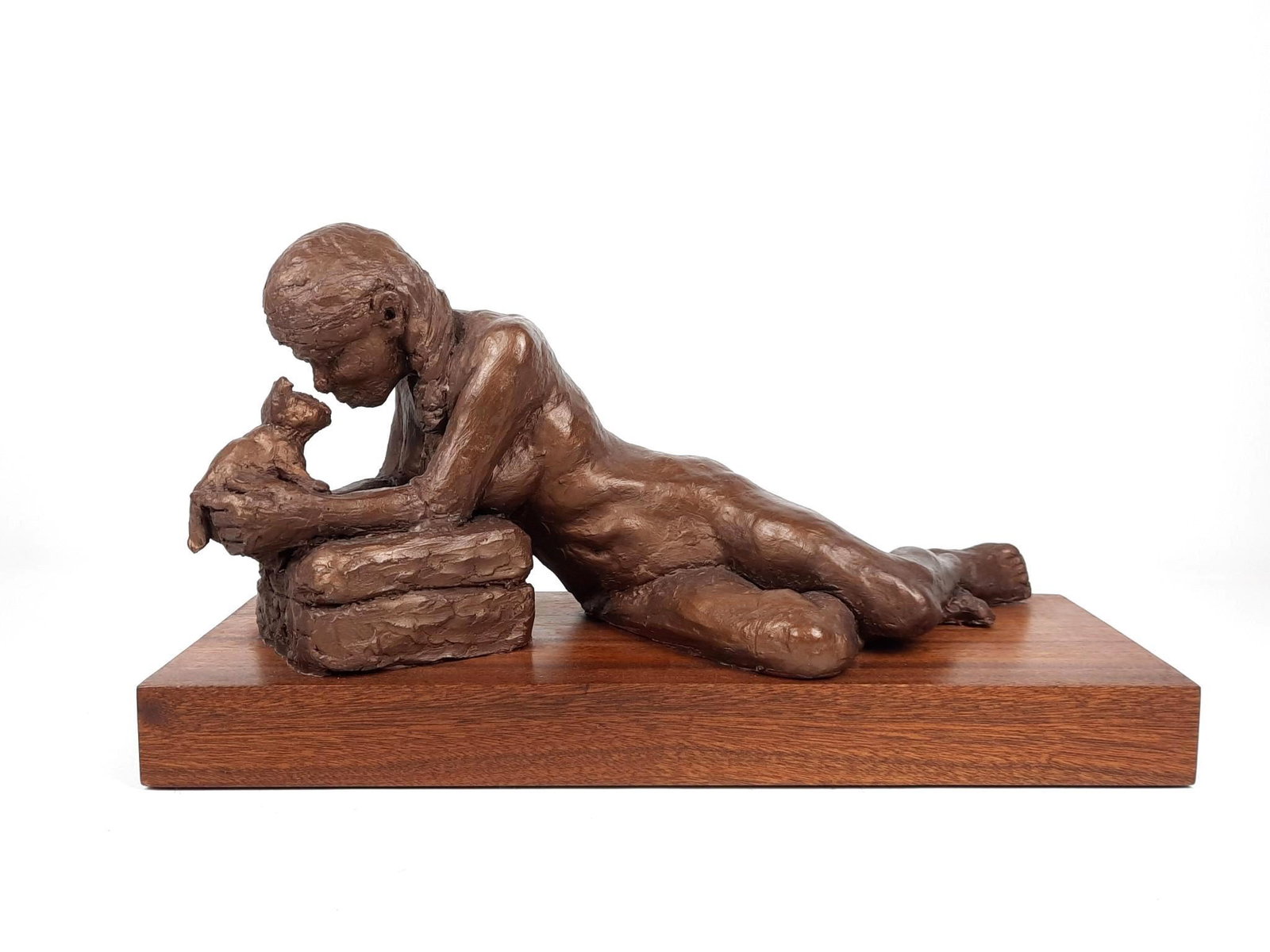 Karl Foster Nude Woman with Kitten Clay Sculpture: Unsigned. 20" wide x 8" deep x 11" high. Karl Foster was one of the seven lively artist of Harrisburg. Foster was a consummate draftsman of the human figure and portraiture. His work is included in ma