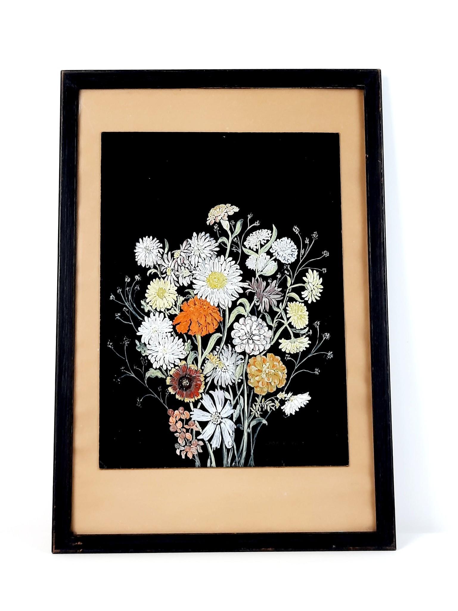Dorothy Foster Floral Still Life Pastel: Overall with frame 20" high x 13-1/2" wide. Some smudges on the inside of glass. Karl Foster was one of the seven lively artist of Harrisburg. Foster was a consummate draftsman of the human figure and