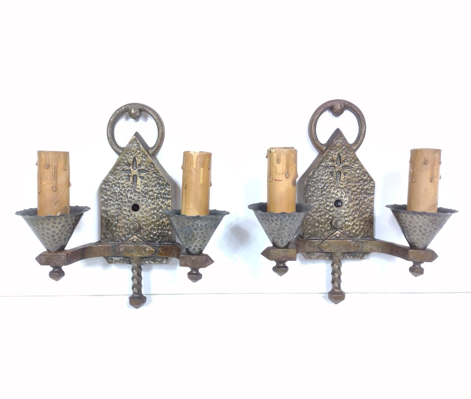 Pair Hammered Metal Wall Sconces (1 of 5)