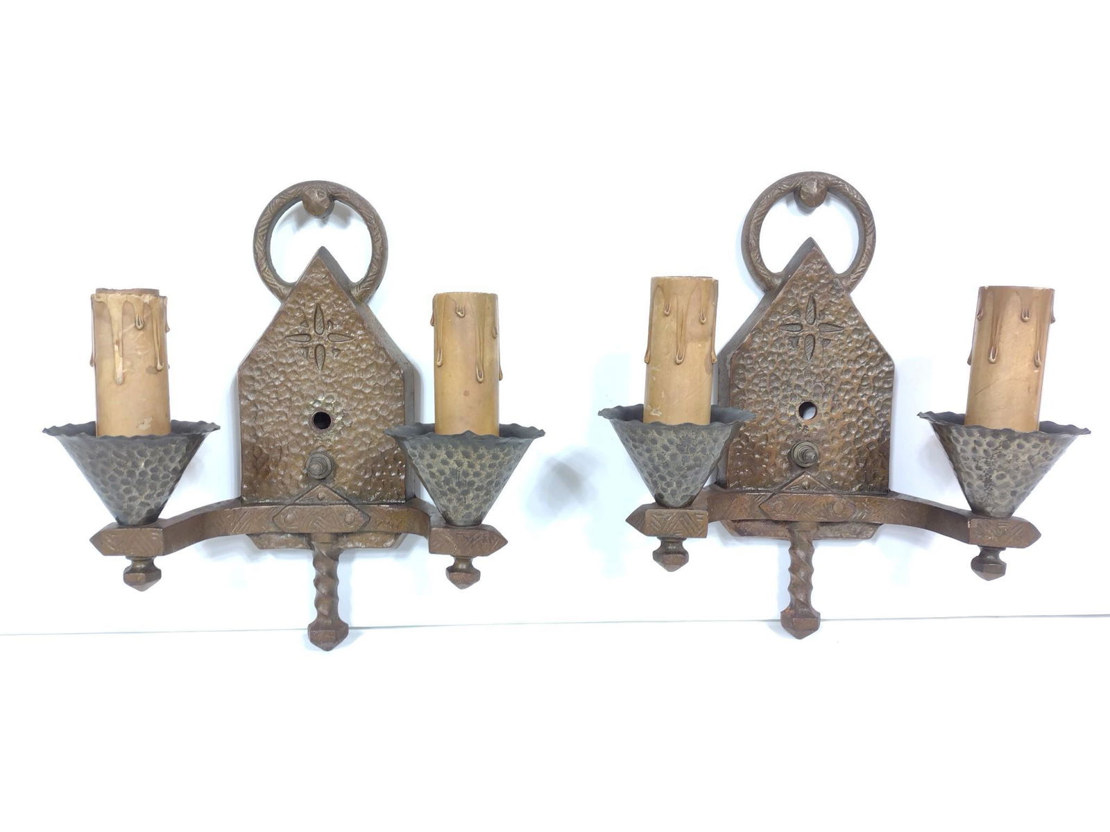 Pair Hammered Metal Wall Sconces (1 of 5)