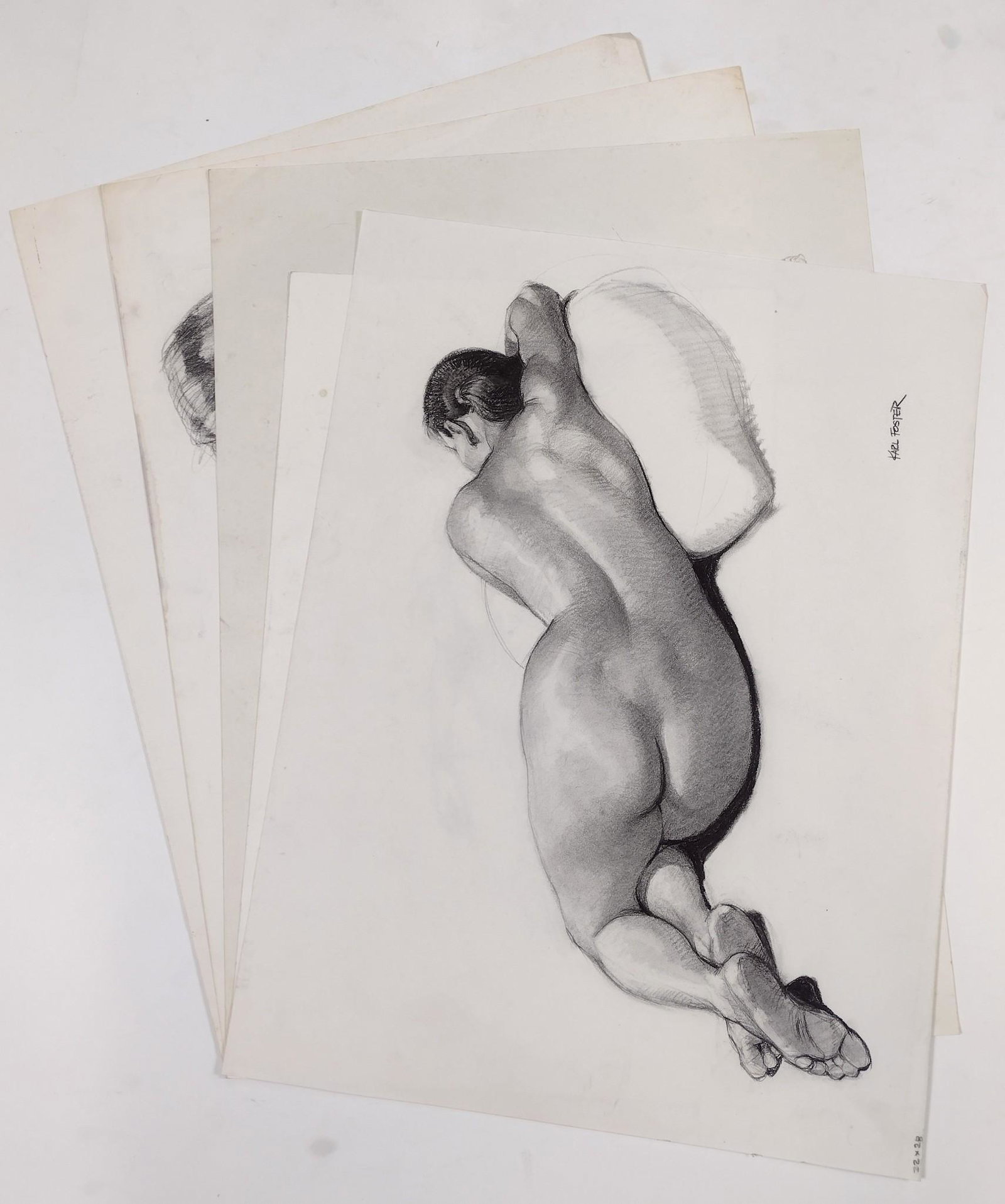 5 Karl Foster Nude Pastels: All on 19" wide X 25" high poster board. Karl Foster was one of the seven lively artist of Harrisburg. Foster was a consummate draftsman of the human figure and portraiture. His work is included in ma