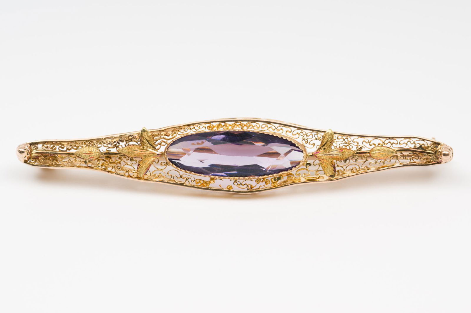 Antique 10K Gold Filigree and Amethyst Pin (1 of 4)