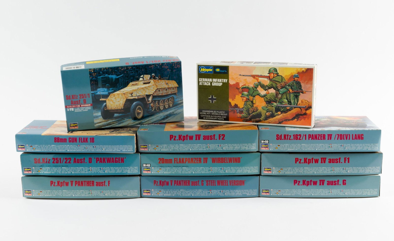 10 Hasegawa Military Hobby Kits: All appear to be unused. New in box. All 1:72 scale. Includes #s 31110, 31145, 31140, 31141, 31143, 31142, 31148, 31137, 31144, 31150. DP. IMPORTANT: Before bidding, please read the terms and conditio