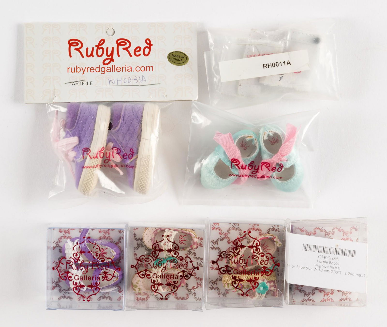 7 Pairs Of Ruby Red Galleria Doll Shoes (1 of 3)