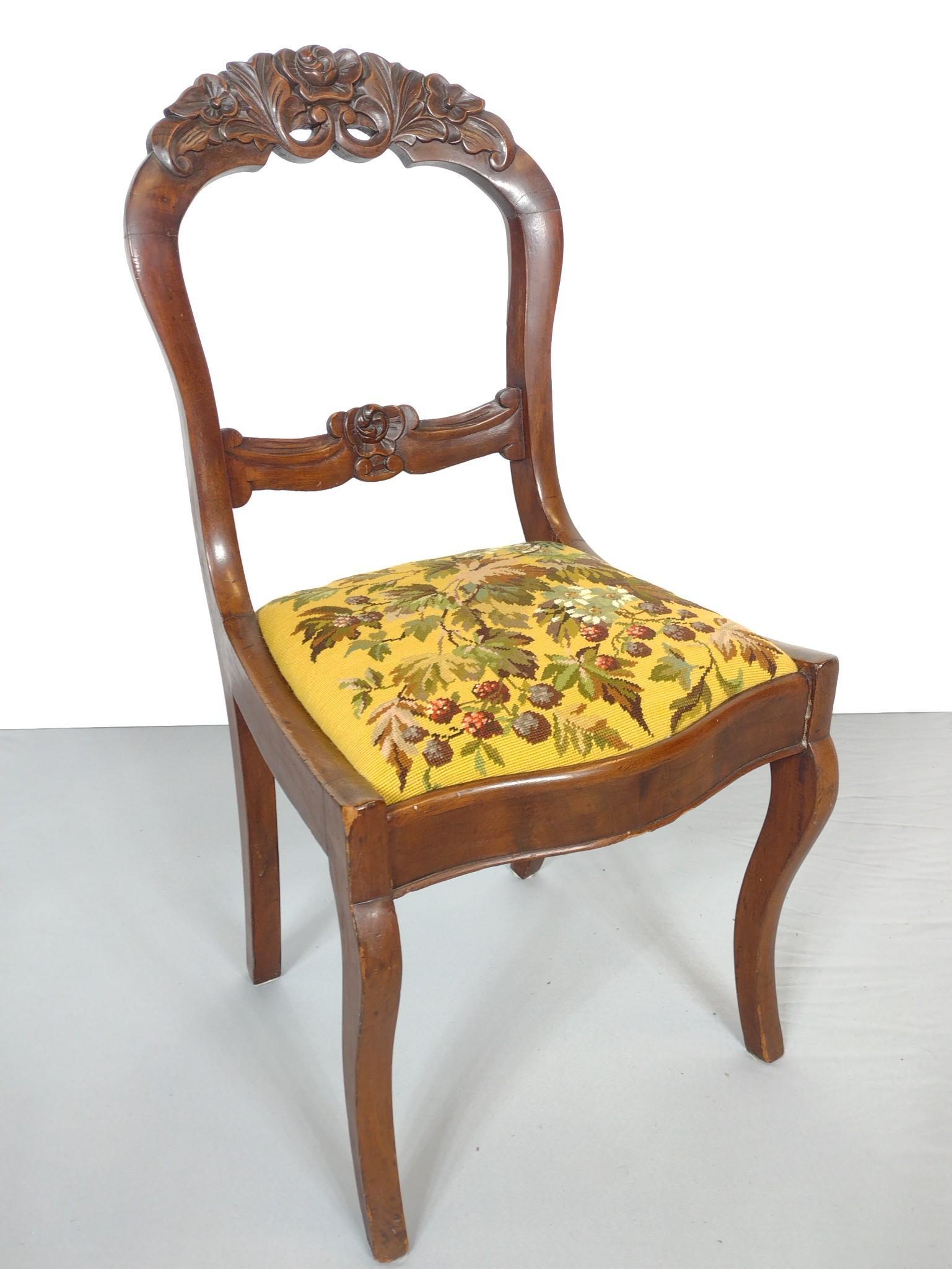 Carved Back Needlepoint Chair