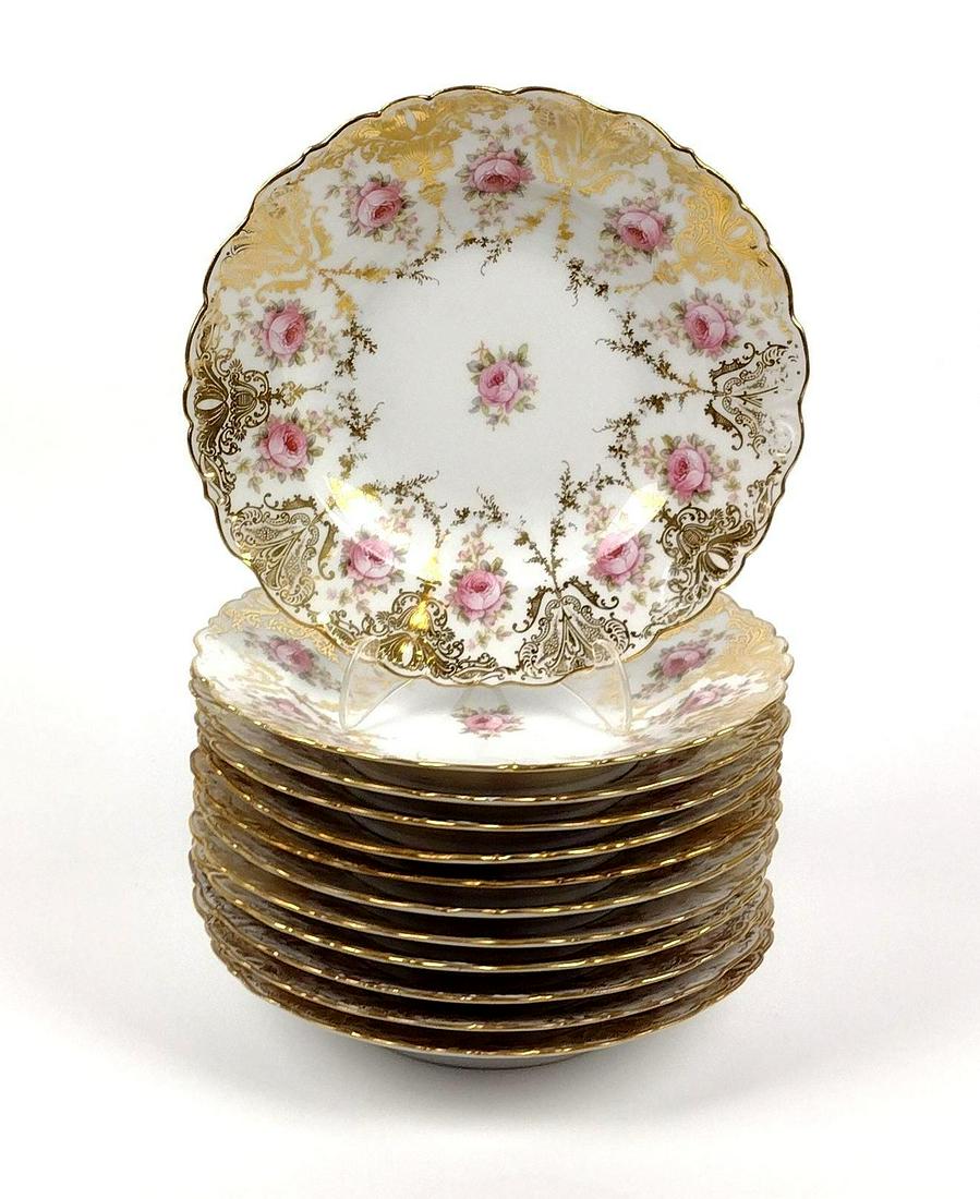 12 Limoges Bowls: 9-1/4" diameter. MEG Provenance: From the estate of Mary Trost who last resided in the multi generational family home located in Clarks Valley, Dauphin (Harrisburg) Pennsylvania. Mrs. Trost was the da
