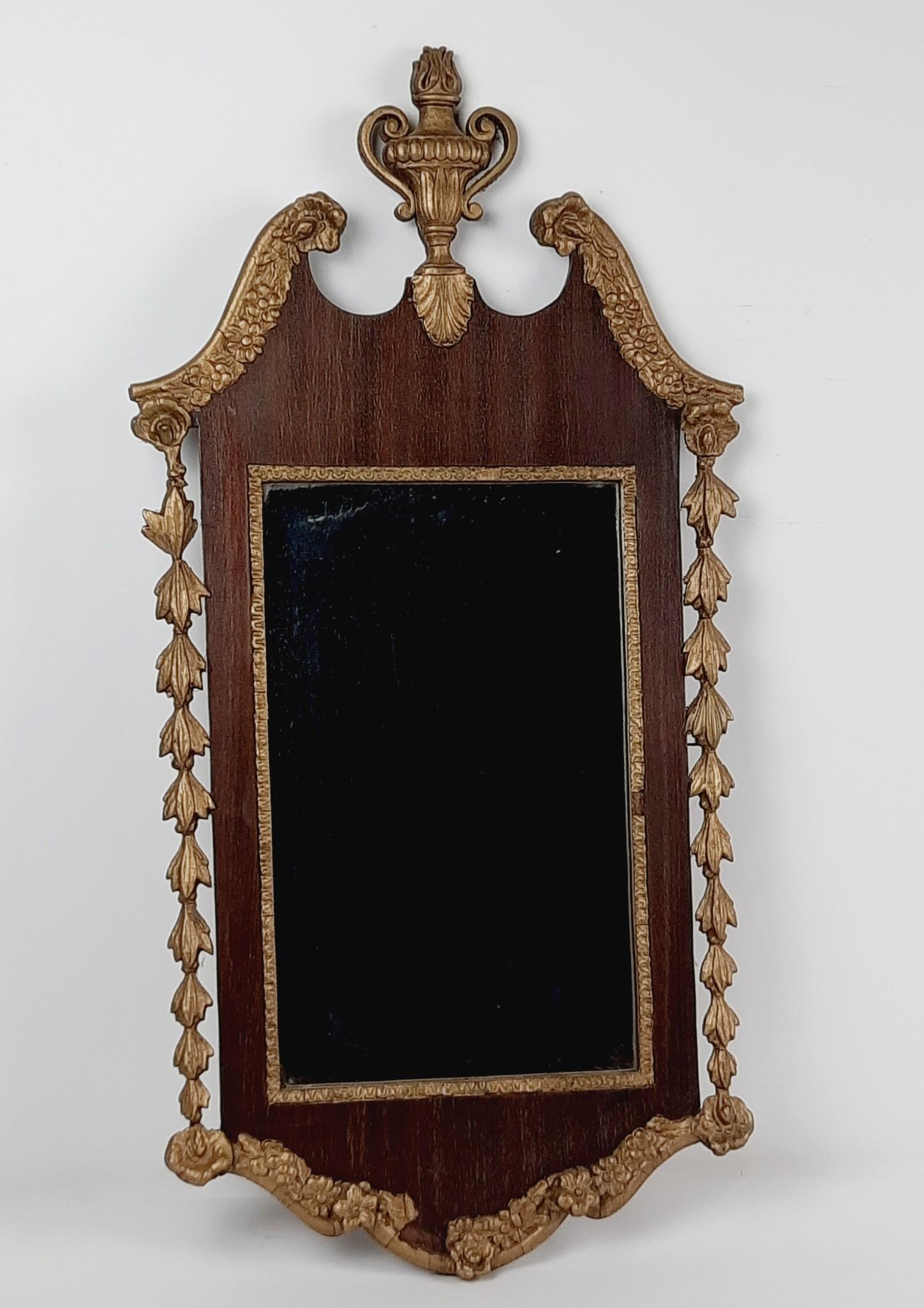 Antique Mirror with Gilt Accents: Overall with frame 32" high x 16" wide. Some frame losses. Some streaking to glass. LR Provenance: From the estate of Mary Trost who last resided in the multi generational family home located in Clark