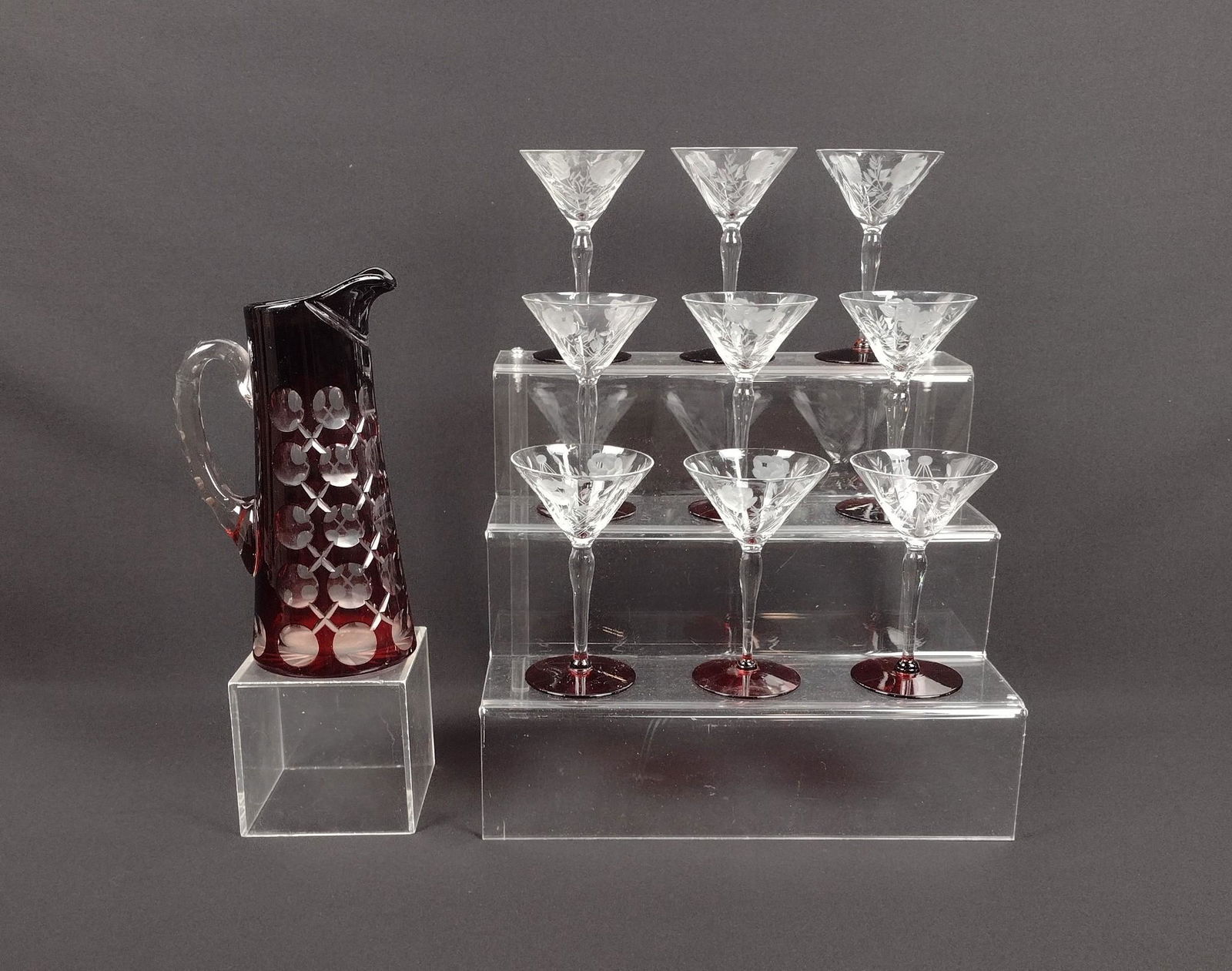 9 Pcs Cut to Clear Stemware & Pitcher (1 of 3)