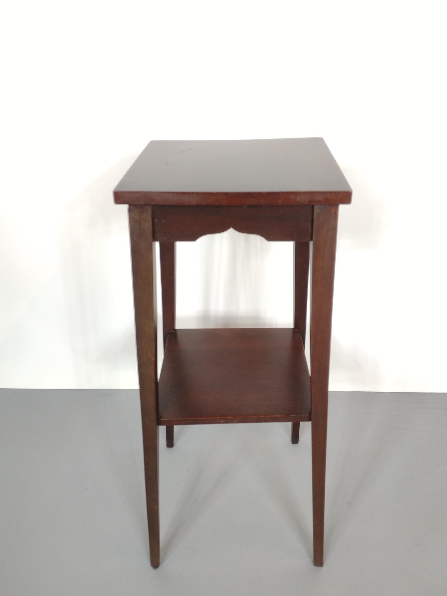Side Table: 13" wide X 13" deep X 29" high. Has some light scratches. MG. Provenance: From the estate of Mary Trost who last resided in the multi generational family home located in Clarks Valley, Dauphin (Harris