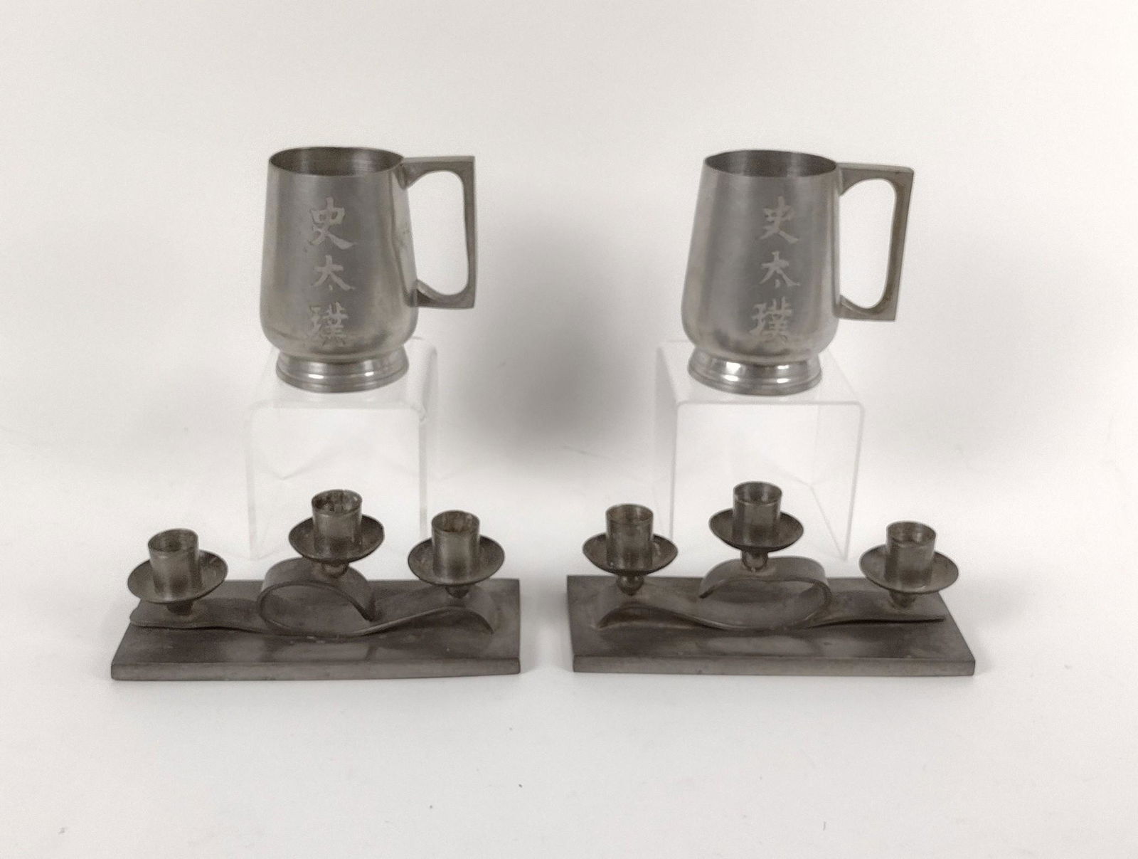 4 Pcs Chinese Pewter incl Candle Holders (1 of 3)