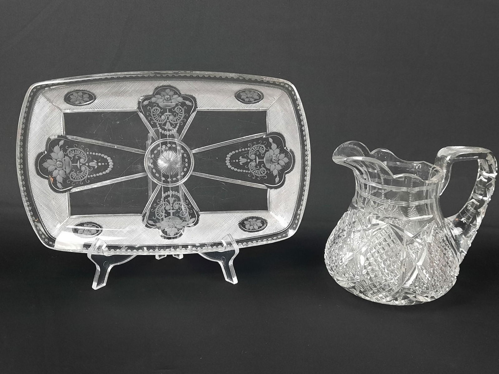 Cut Glass Pitcher and Tray (1 of 4)