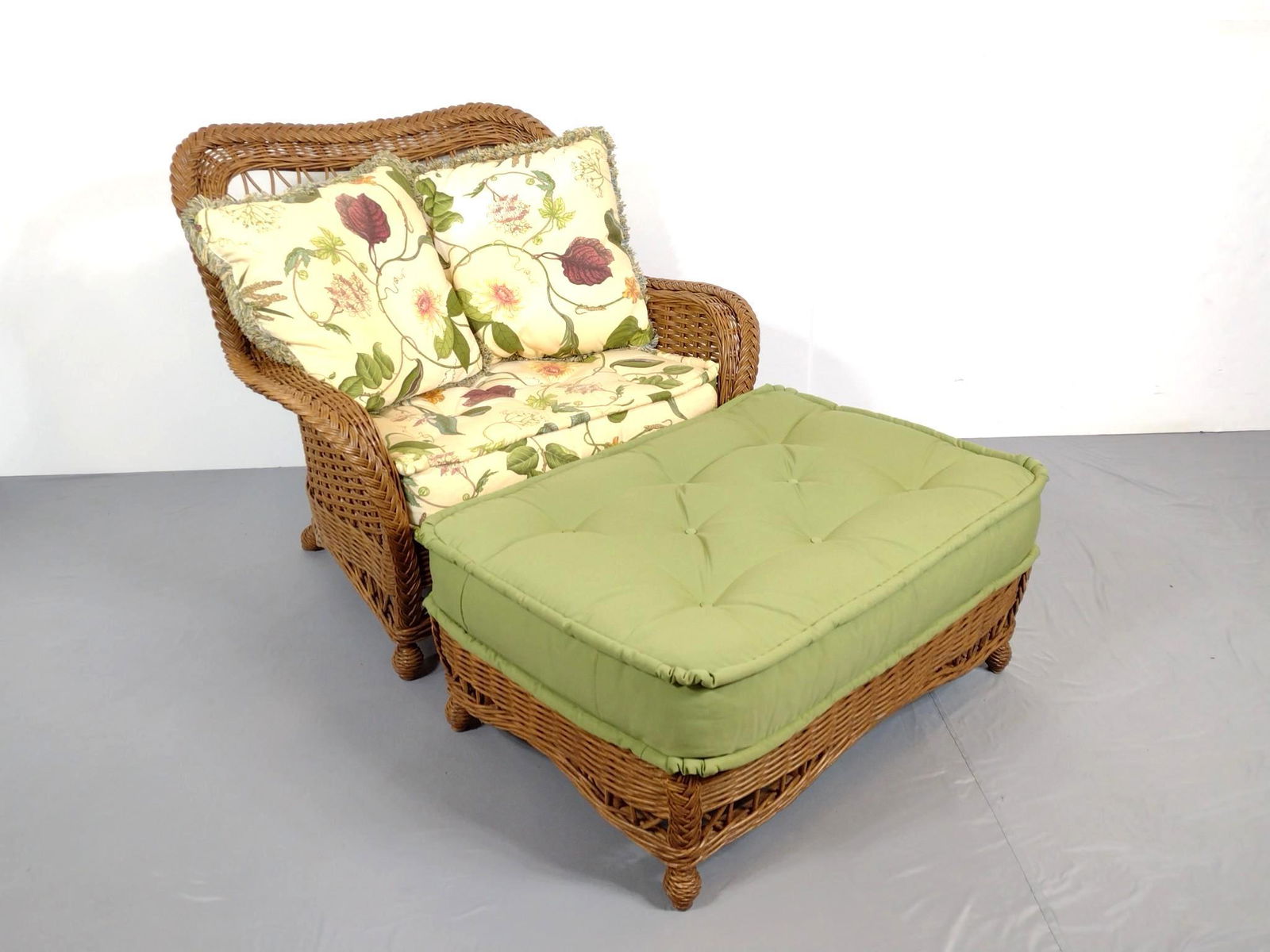 Oversized Wicker Arm Chair & Ottoman (1 of 9)