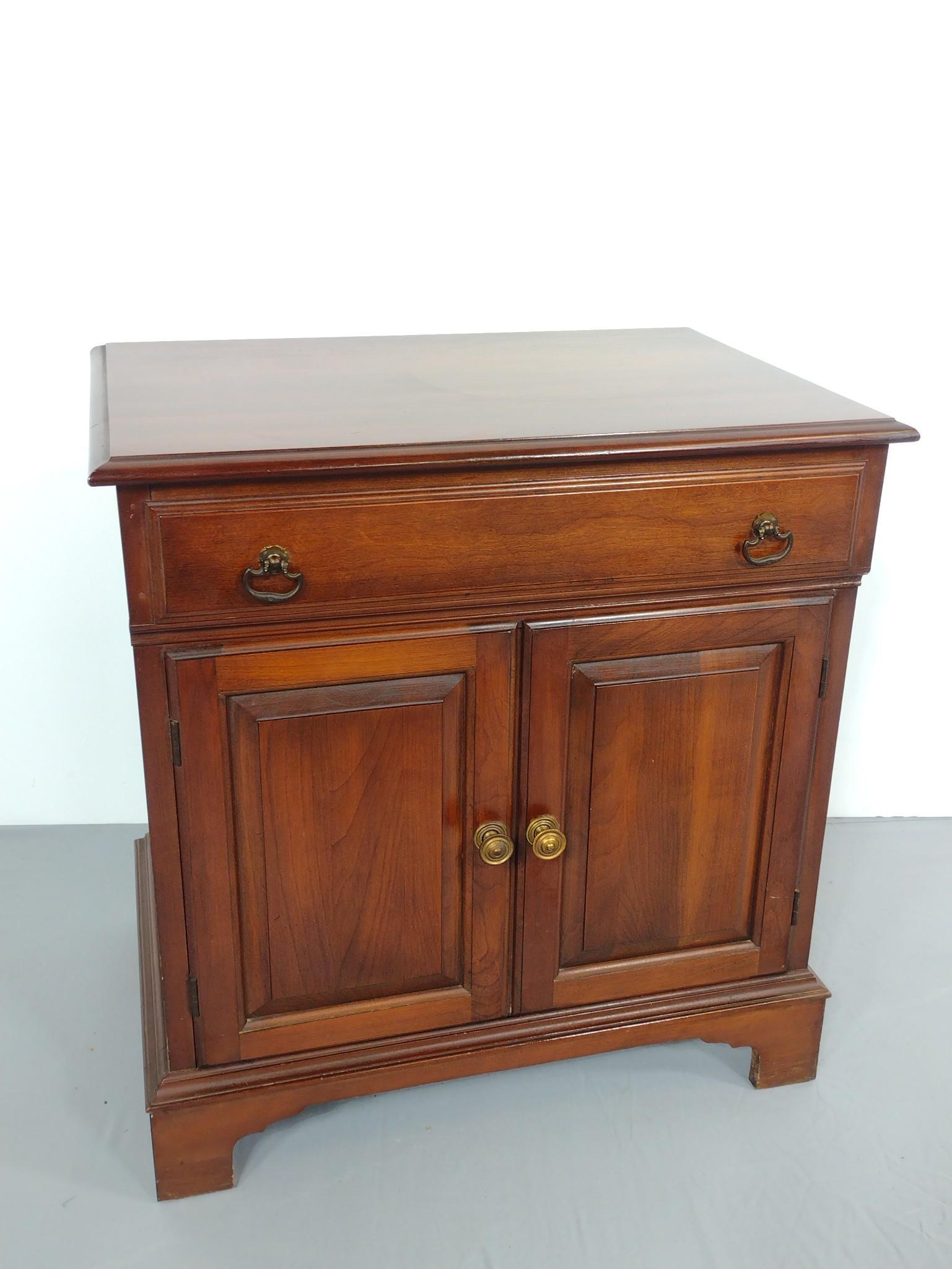 Pennsylvania House Cabinet: 22" wide X 15-1/2" deep X 23-1/4" high. Has some light scratches. MG. IMPORTANT: Before bidding, please read the terms and conditions. When you registered for the auction you agreed to these terms and