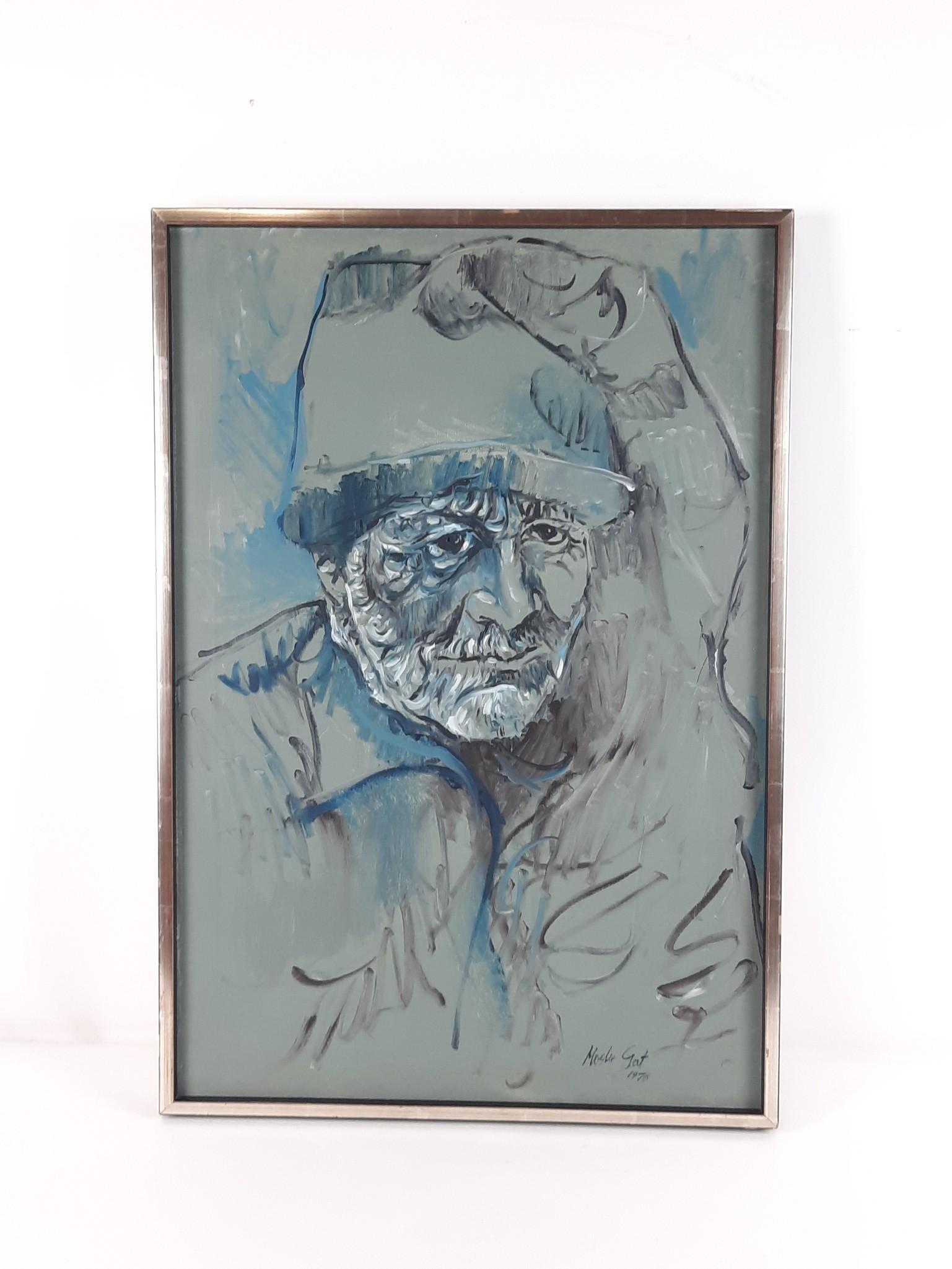 1976 Moshe Gat Portrait Painting: Moshe Gat (Born 1935) is active/lives in Israel. Moshe Gat is known for Painting. Overall with frame 29-1/2" high x 20-1/2" wide. LR From the estate of Lois Lehrman Grass Harrisburg, PA. IMPORTANT: Be