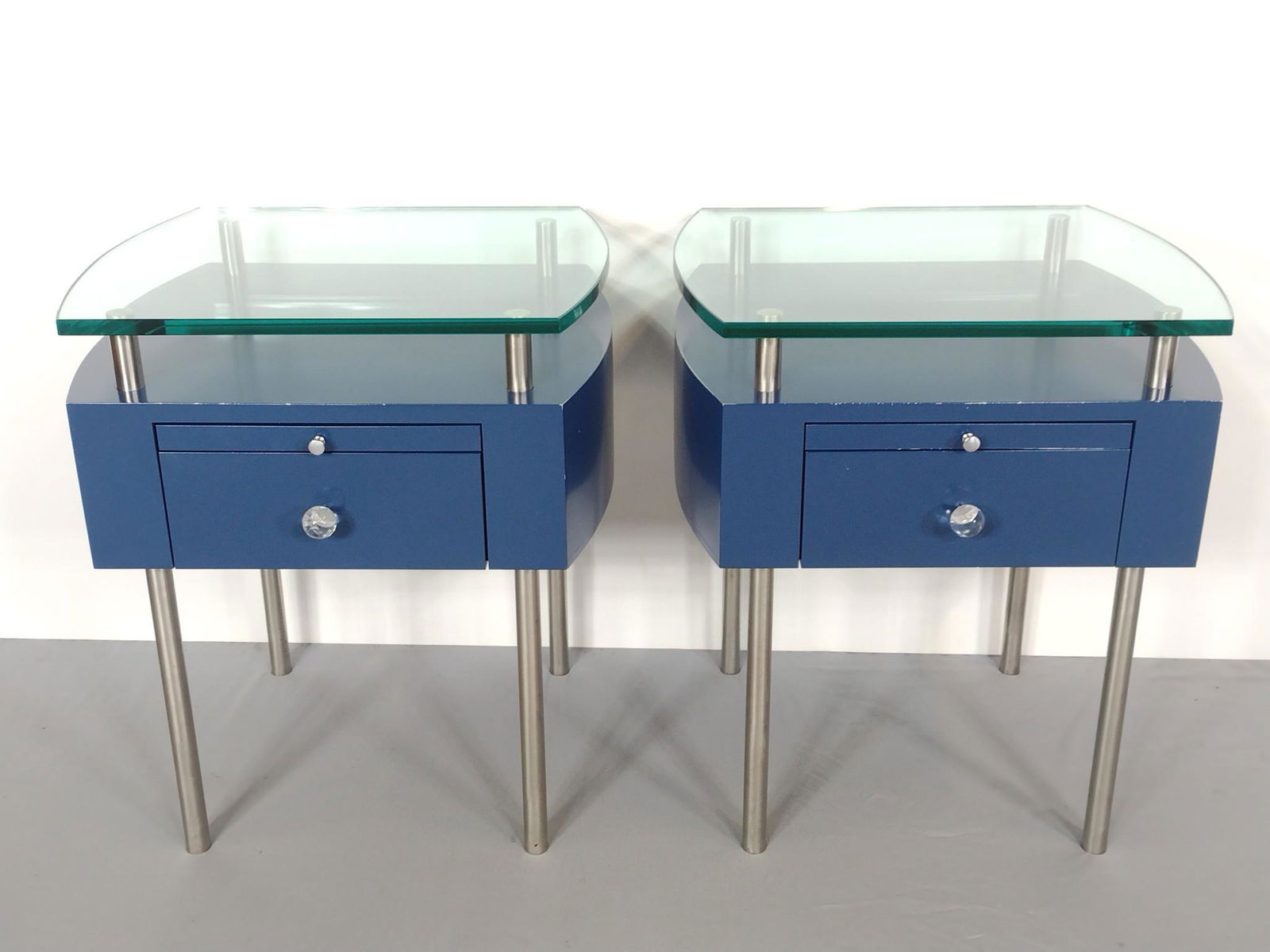 Pair Of Blue End Tables With Raised Glass Tops (1 of 8)