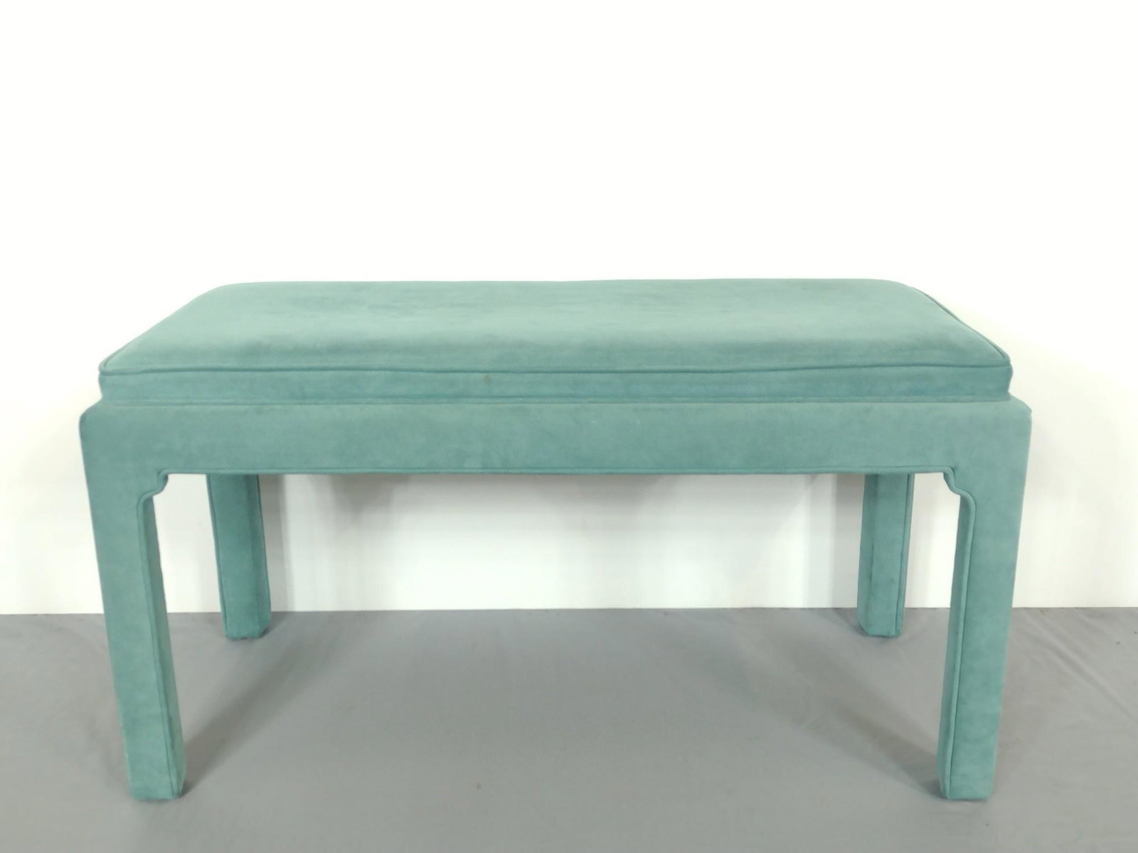 Upholstered Bench: 36" wide X 16" deep X 19" high. Has light discoloring. No manufactures name found. MG. From the estate of Lois Lehrman Grass Harrisburg, PA. IMPORTANT: Before bidding, please read the terms and condit