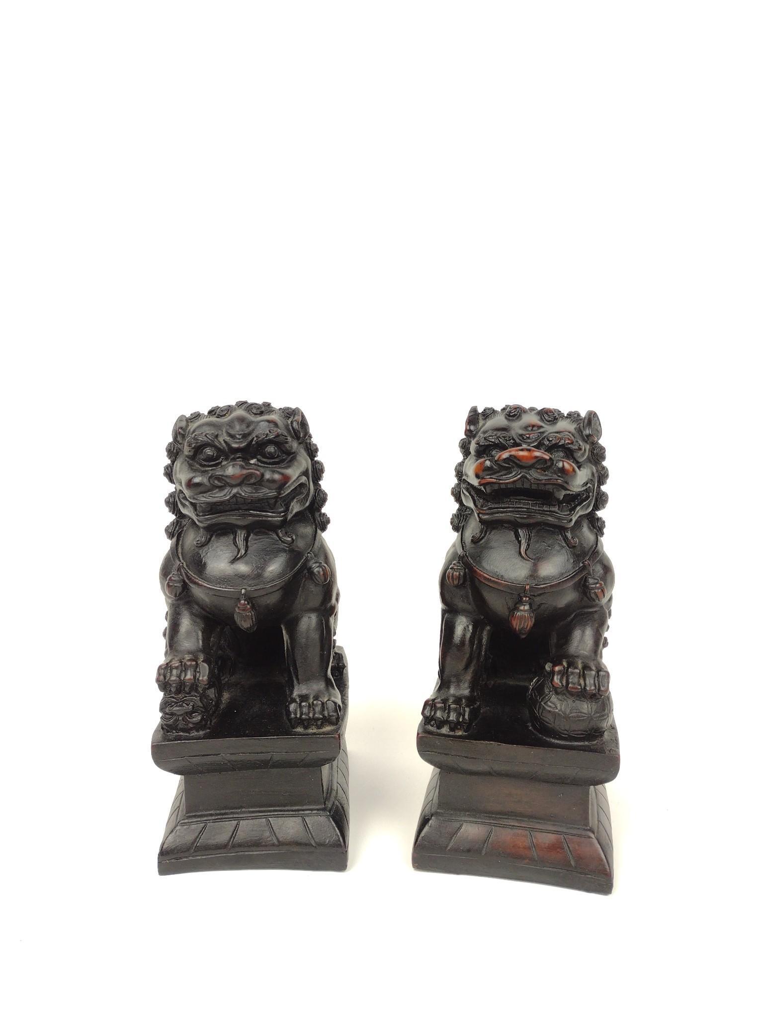 Two Chinese Carved Foo Dogs (1 of 5)