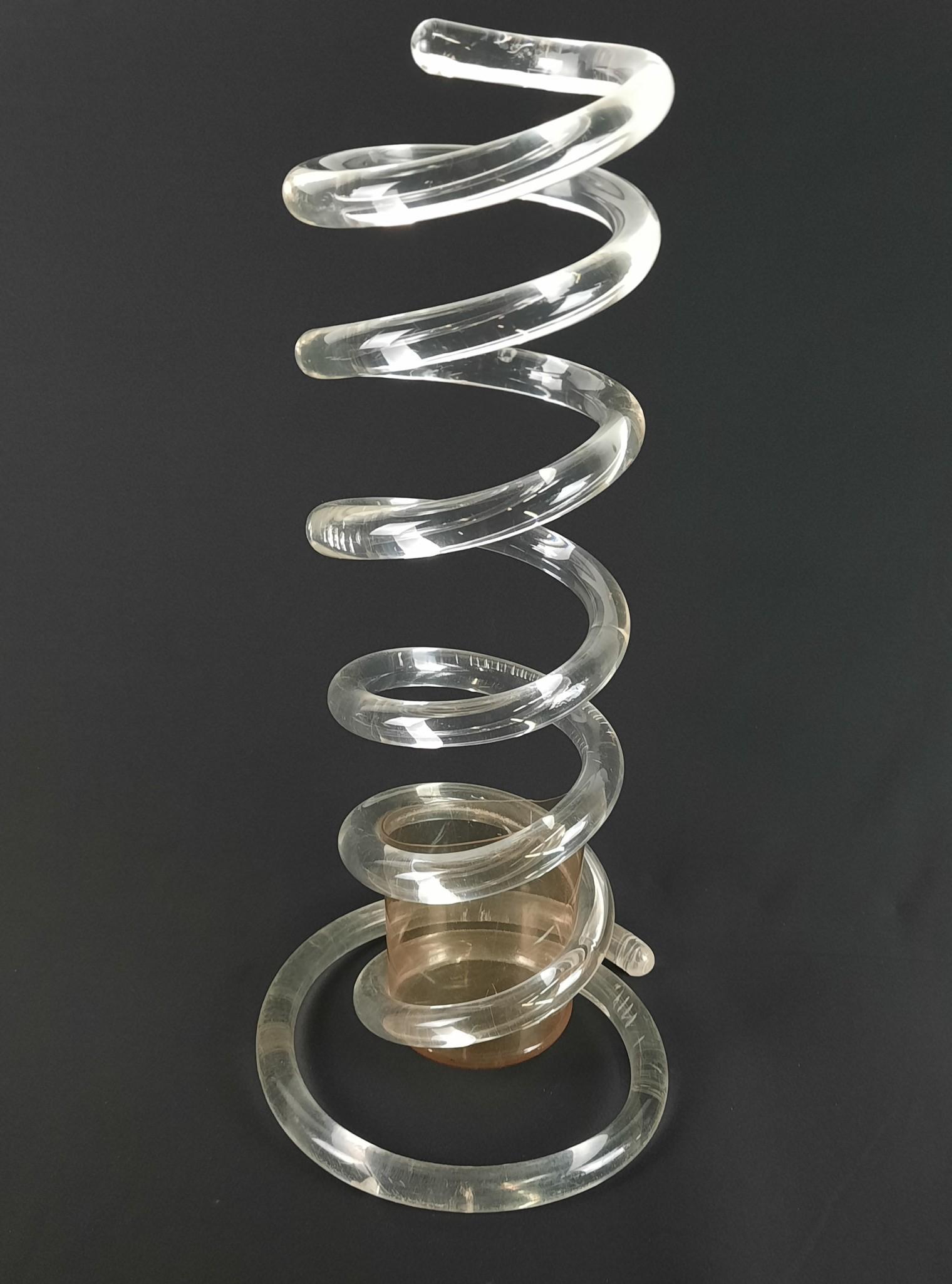 Spiral Lucite Umbrella Stand: Unmarked. 11-1/2" diameter x 24-1/2" high. Some scratches. From the estate of Lois Lehrman Grass Harrisbur, PA. IMPORTANT: Before bidding, please read the terms and conditions. When you registered for