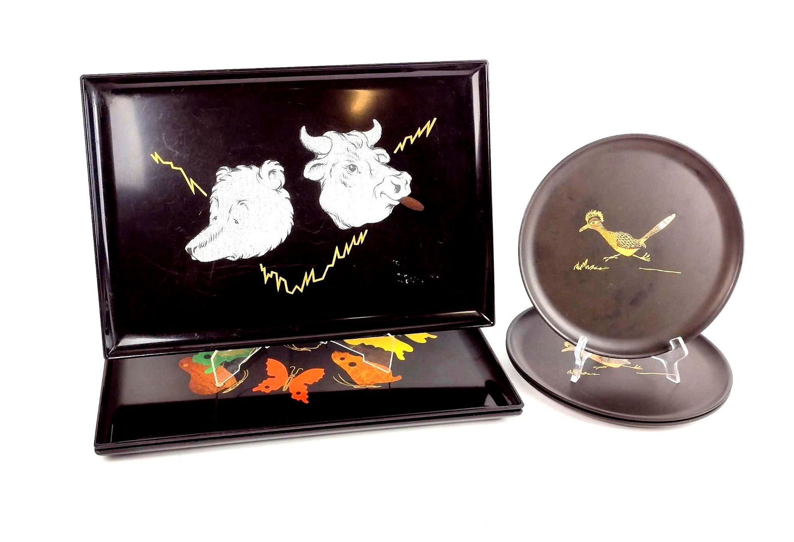 3 Couroc Trays & 3 Plates (1 of 5)