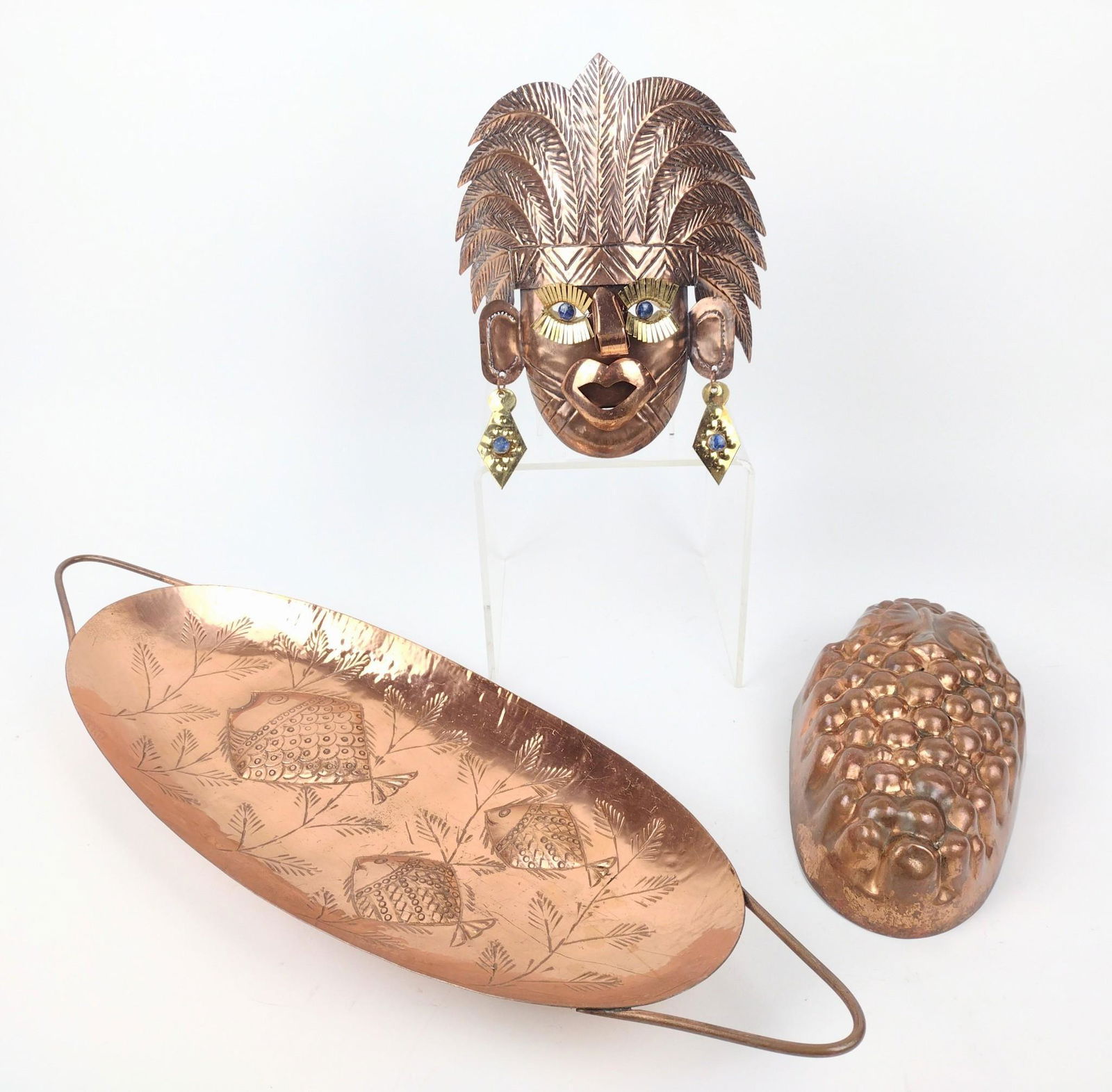 3 Pcs Copperware Incl Ethnographic Mask (1 of 9)