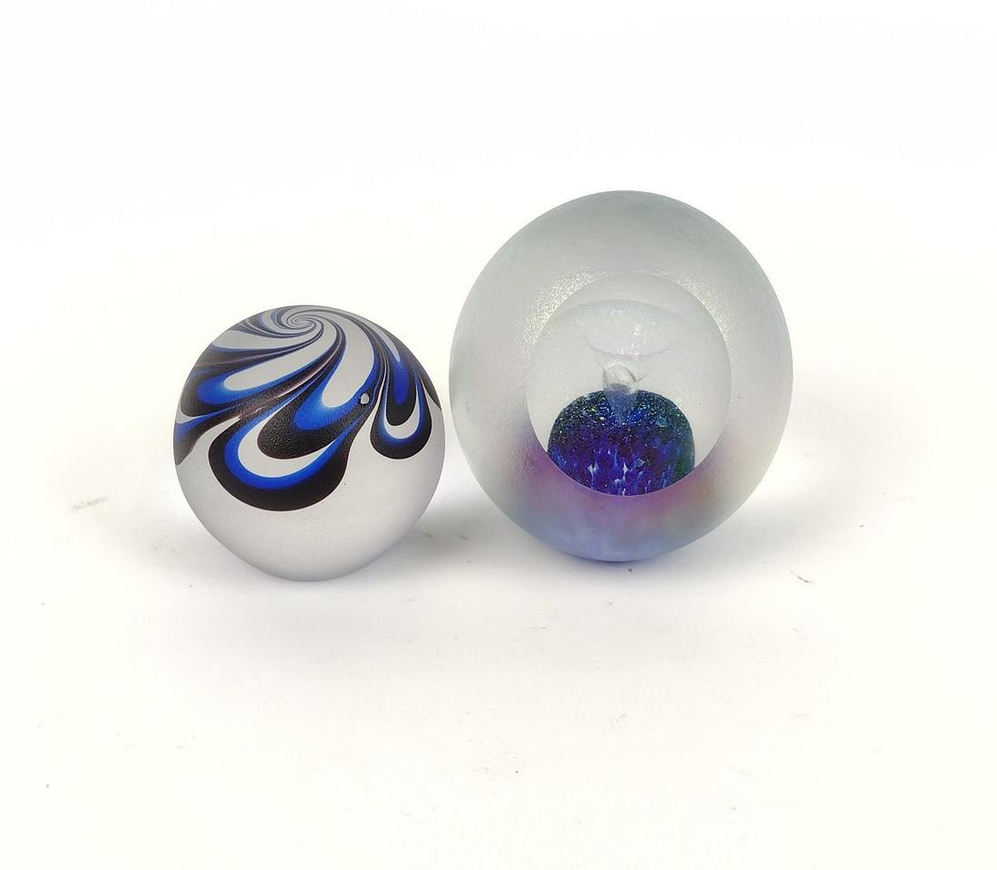 2 Paperweights incl Signed Eickholt: Also includes unsigned. 2-1/2" to 3" diameter X 2" to 2-1/4" high. MEG IMPORTANT: Before bidding, please read the terms and conditions. When you registered for the auction you agreed to these terms an