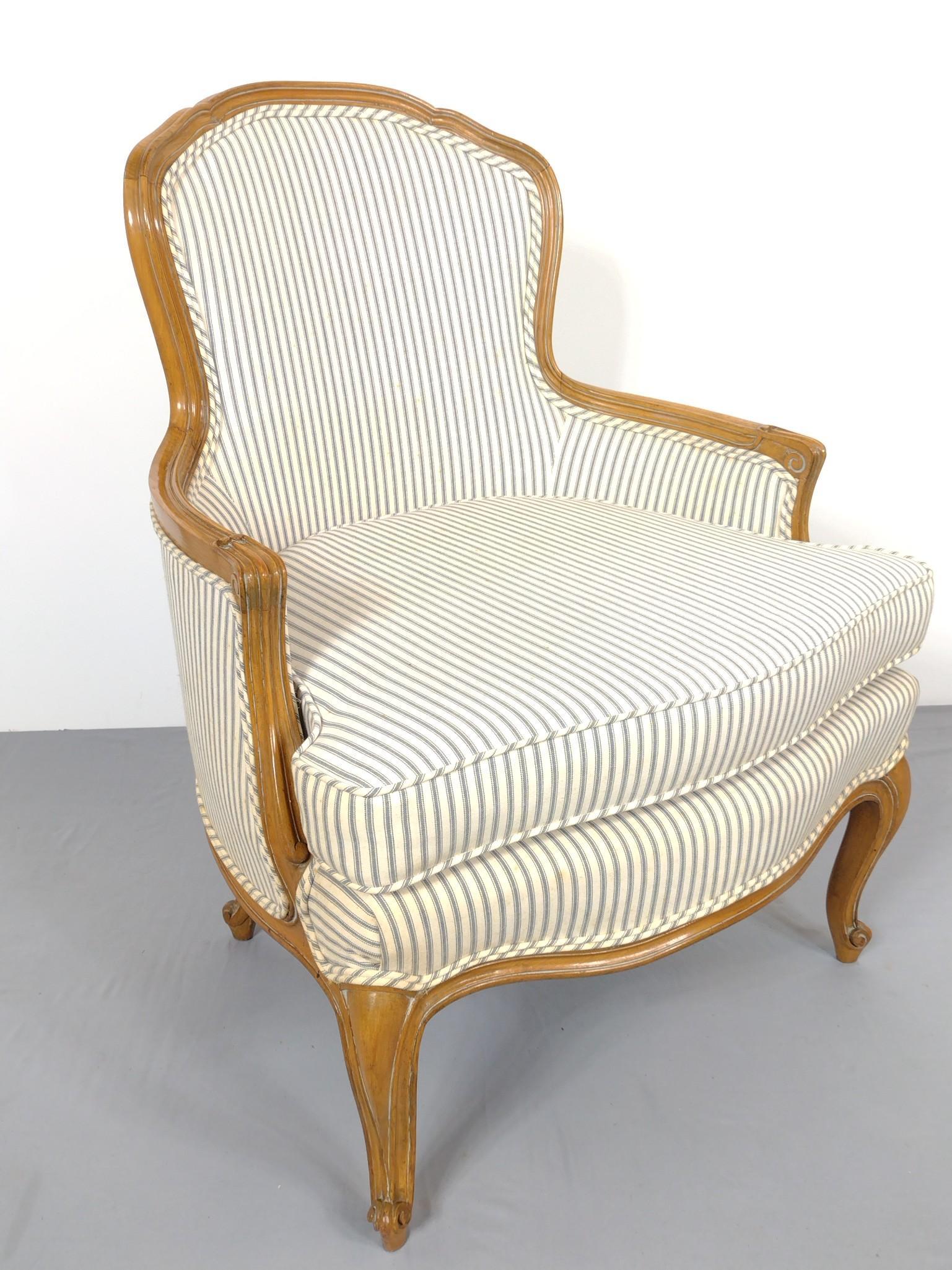 White/Blue Striped Upholstered Arm Chair (1 of 8)