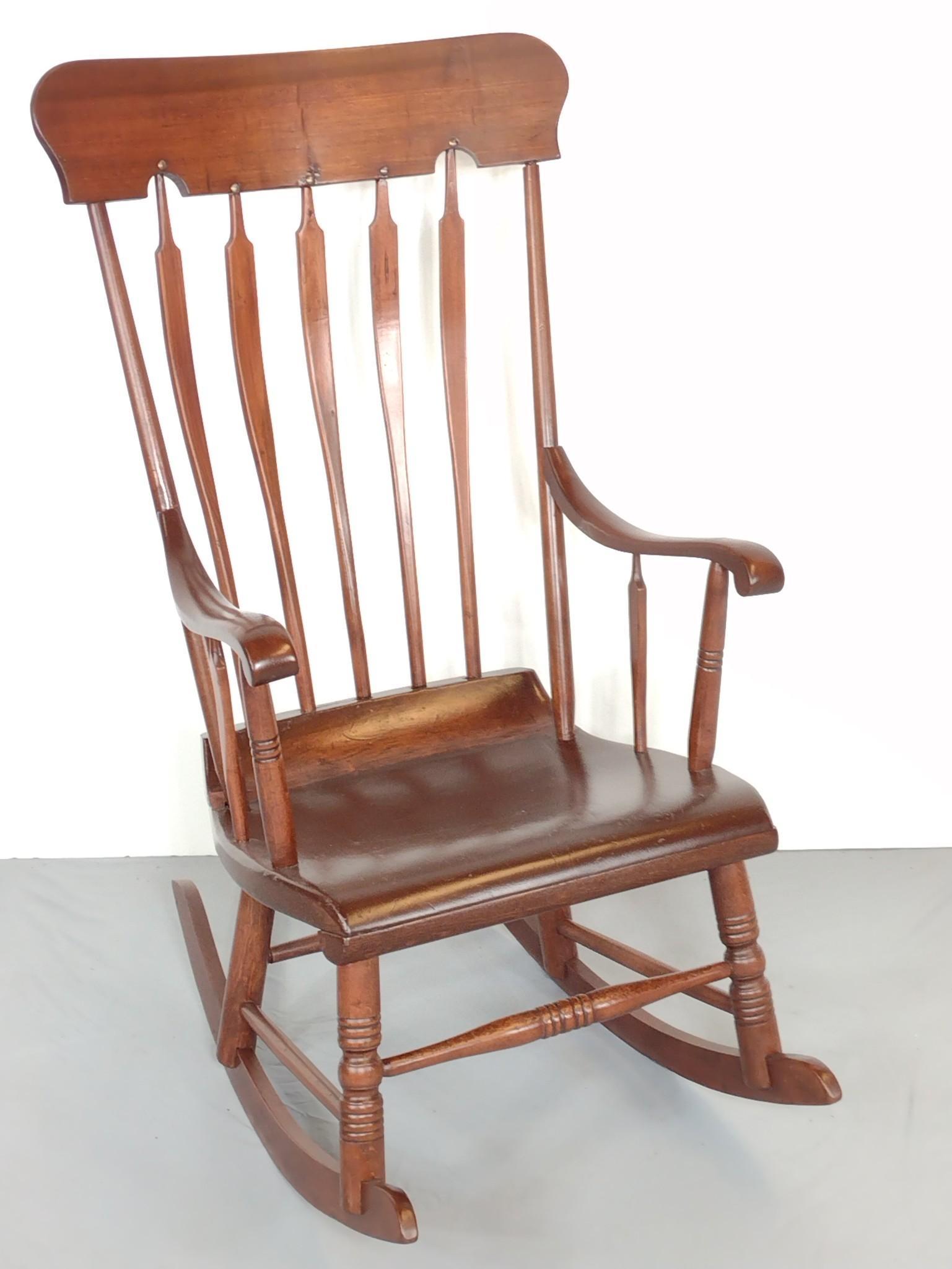 Rocking Chair: 20" wide X 31-1/2" deep X 42-1/2" high. MG. IMPORTANT: Before bidding, please read the terms and conditions. When you registered for the auction you agreed to these terms and will be required to compl