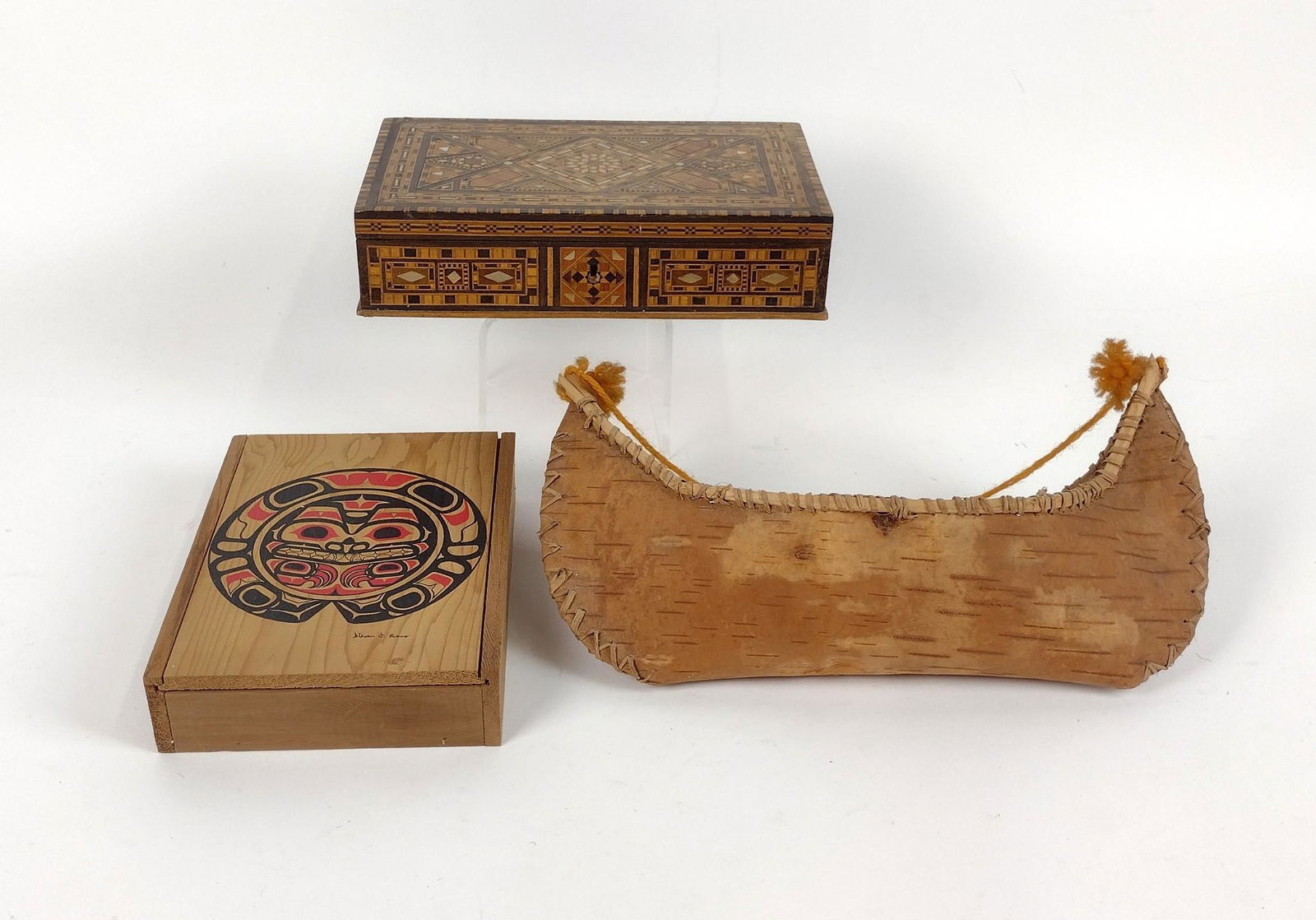 3 Wood Articles incl Inlaid Jewelry Box (1 of 8)