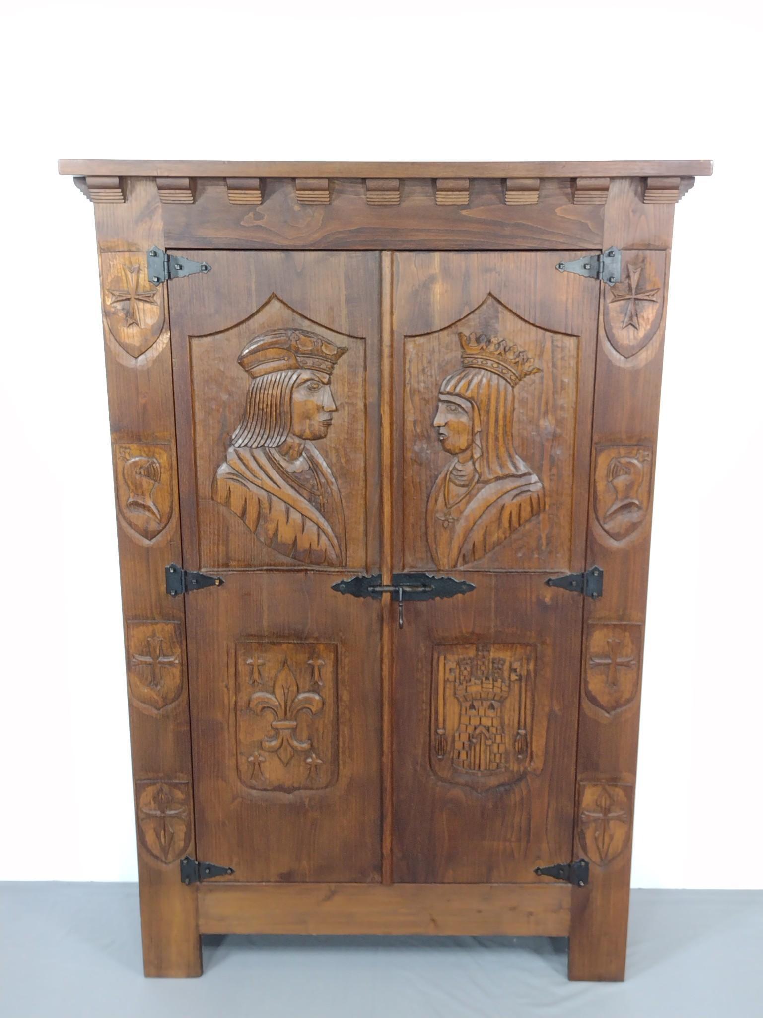 Carved French Cabinet with Fleur de lis and Castle (1 of 9)