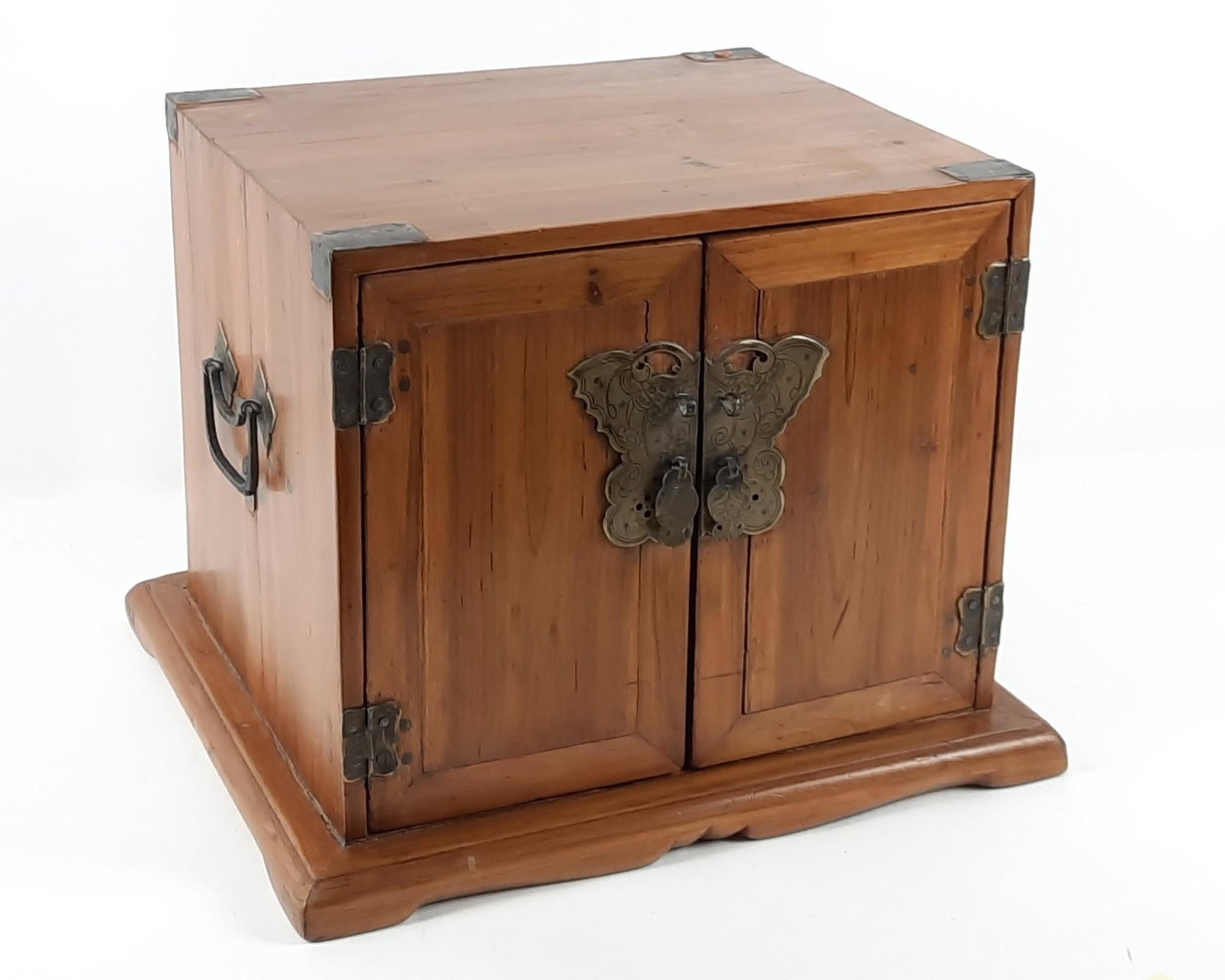 Chinese Cabinet with Butterfly Hardware: 16" wide x 14" deep x 12-1/2" high. LR IMPORTANT: Before bidding, please read the terms and conditions. When you registered for the auction you agreed to these terms and will be required to comply wit