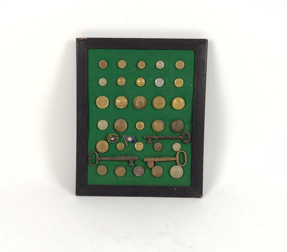 35 Framed Railroad Buttons & Keys incl Pennsylvania (1 of 4)