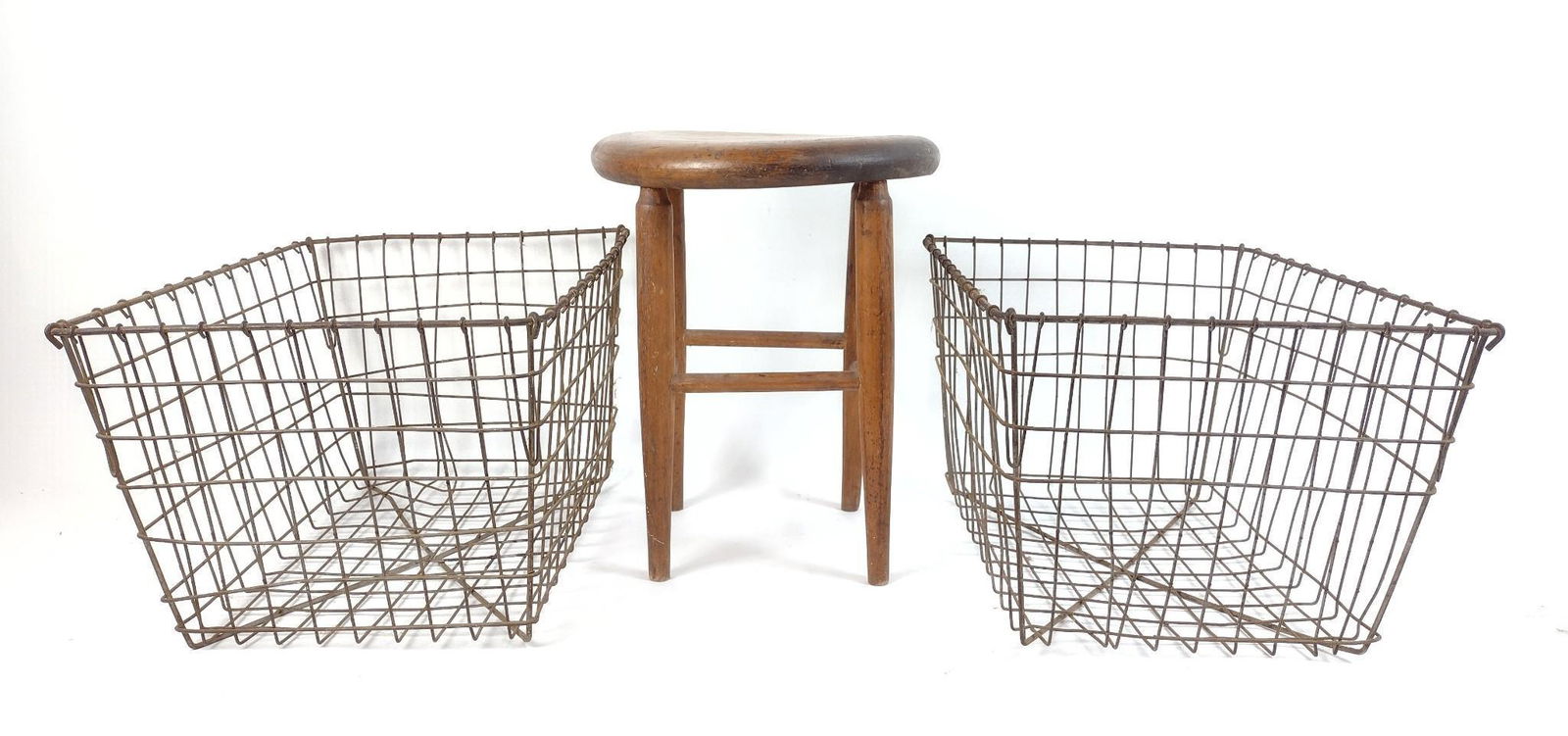 2 Wire Baskets and Antique Stool (1 of 4)