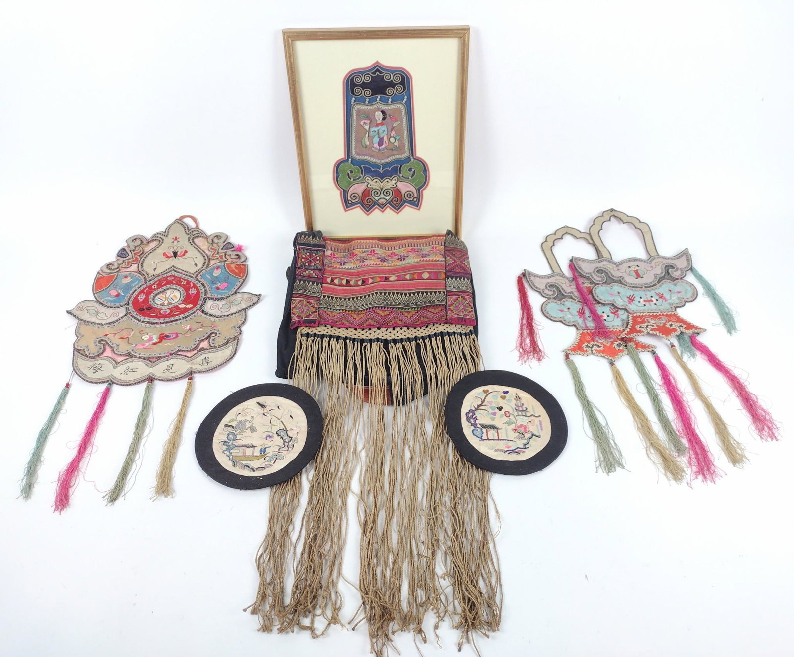 7 Chinese Embroideries: 6-1/2" to 21" high. MG. IMPORTANT: Before bidding, please read the terms and conditions. When you registered for the auction you agreed to these terms and will be required to comply with them.