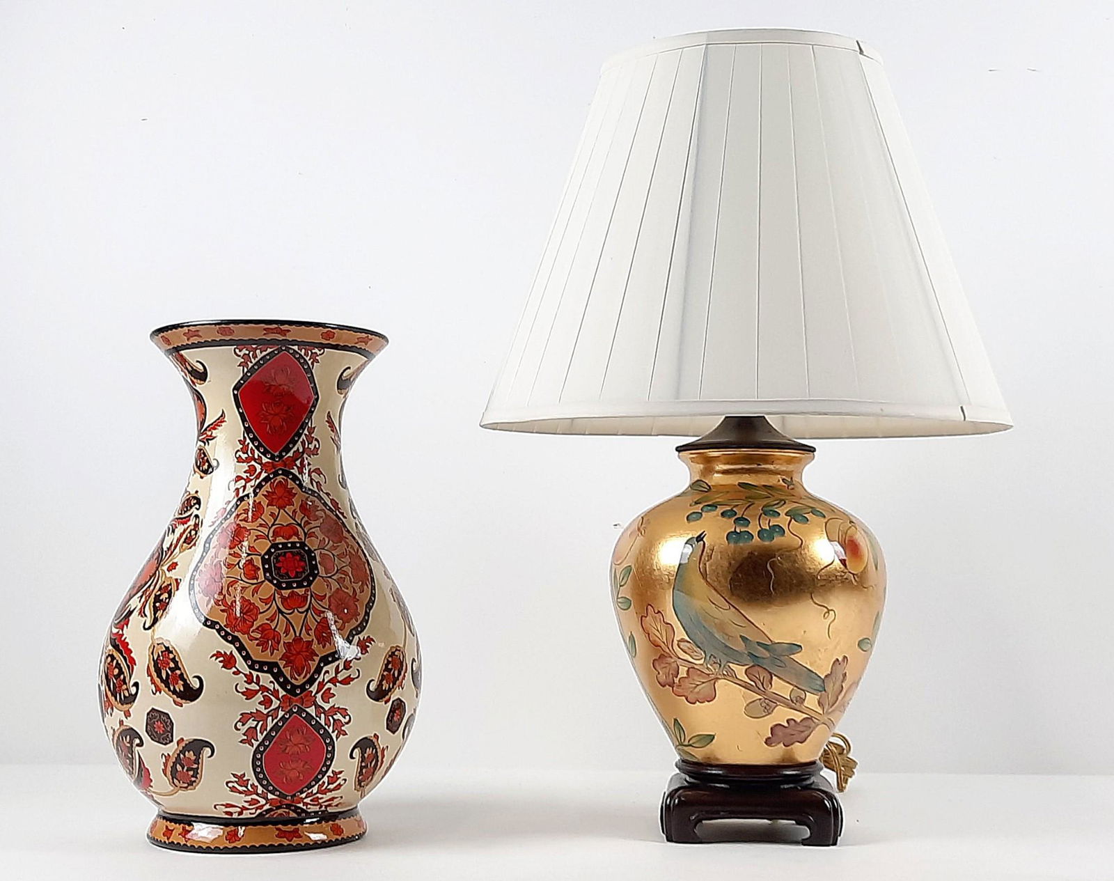 Ceramic Vase and Asian Table Lamp with Bird (1 of 1)